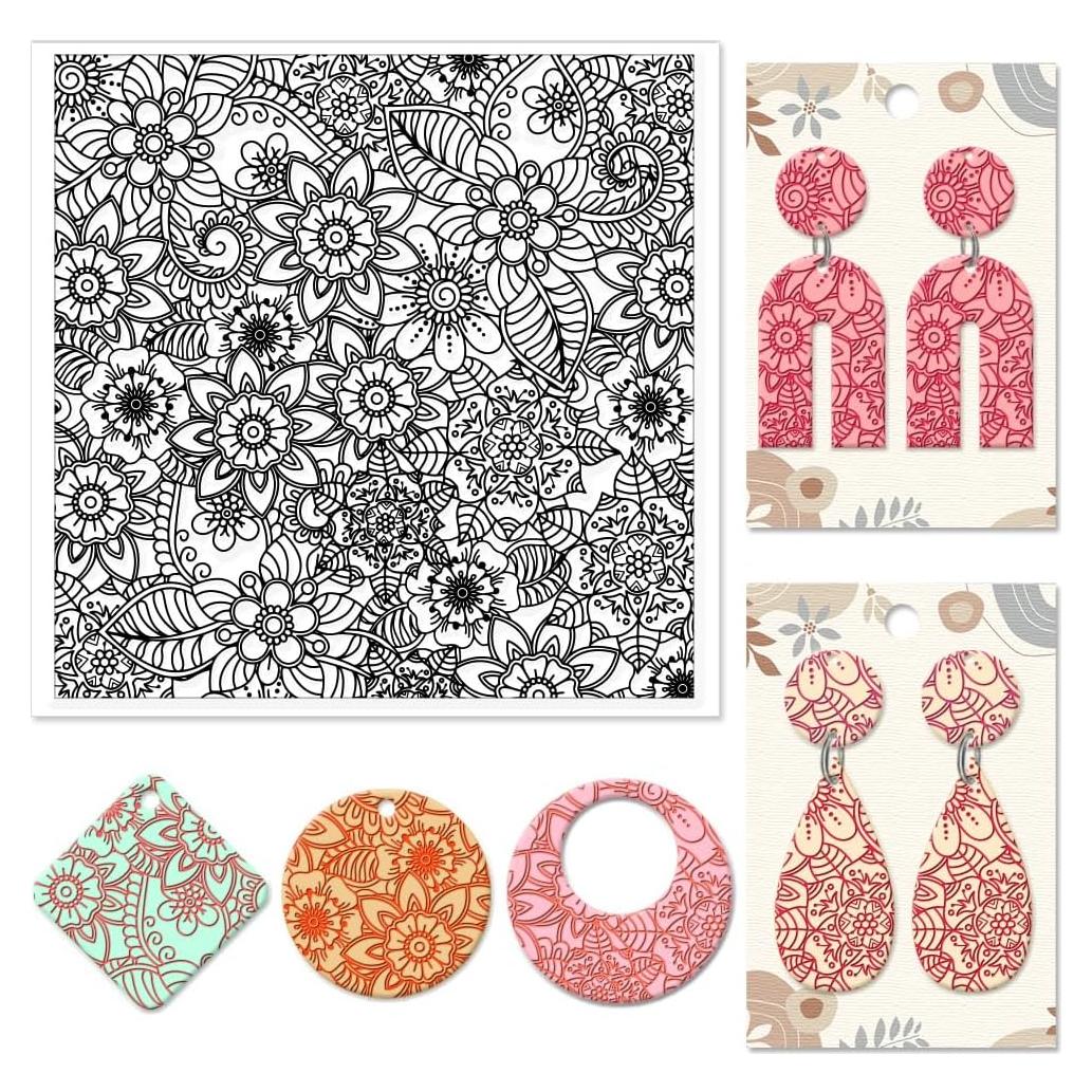 Sello de Textura de Silicona CHGCRAFT Flores Abstractas 14x14cm