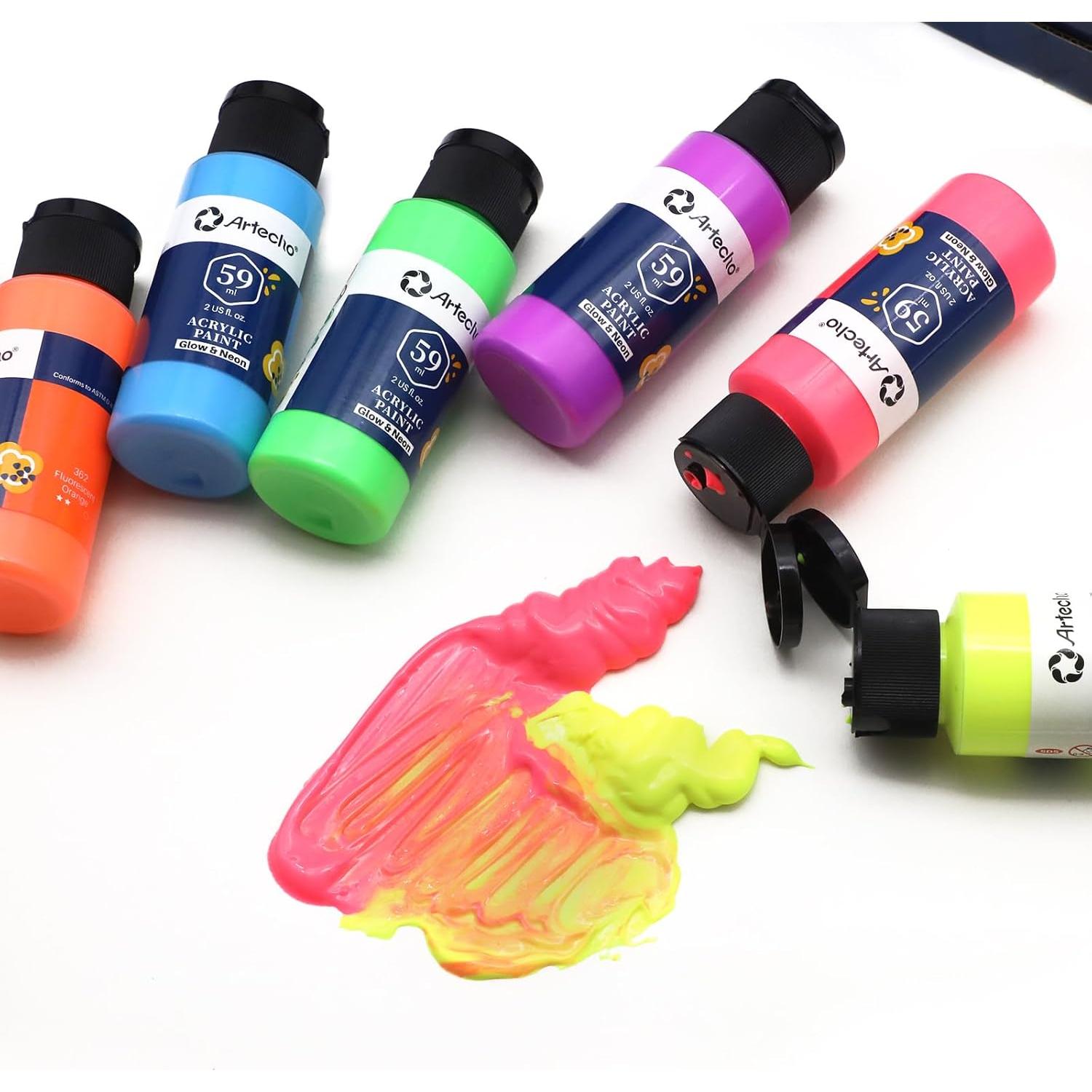 Pintura Acrílica Brillante que Brilla en la Oscuridad Artecho 6 Colores 60 ml