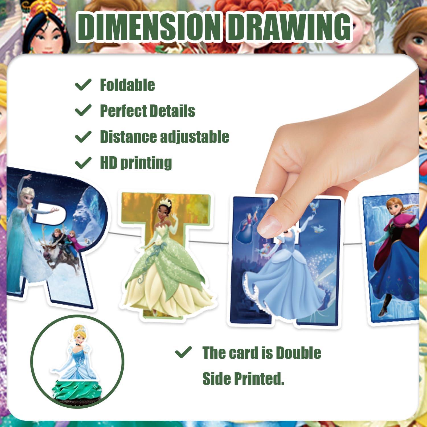 42pcs Princess Party Plates Supplies Pack Includes，Banner，Cake Topper，Blackdrop,Balloons for Princess party decoration