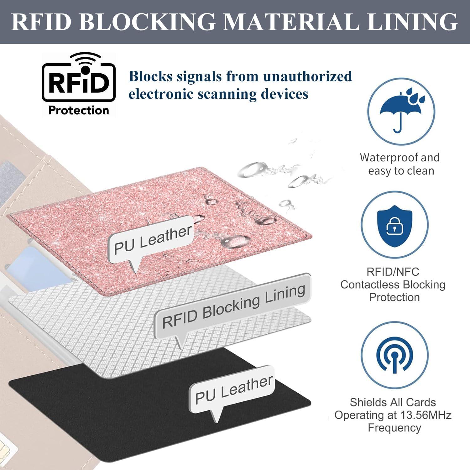 Portapasaportes de Cuero Premium RFID ATJFKIXL Rosa Negro