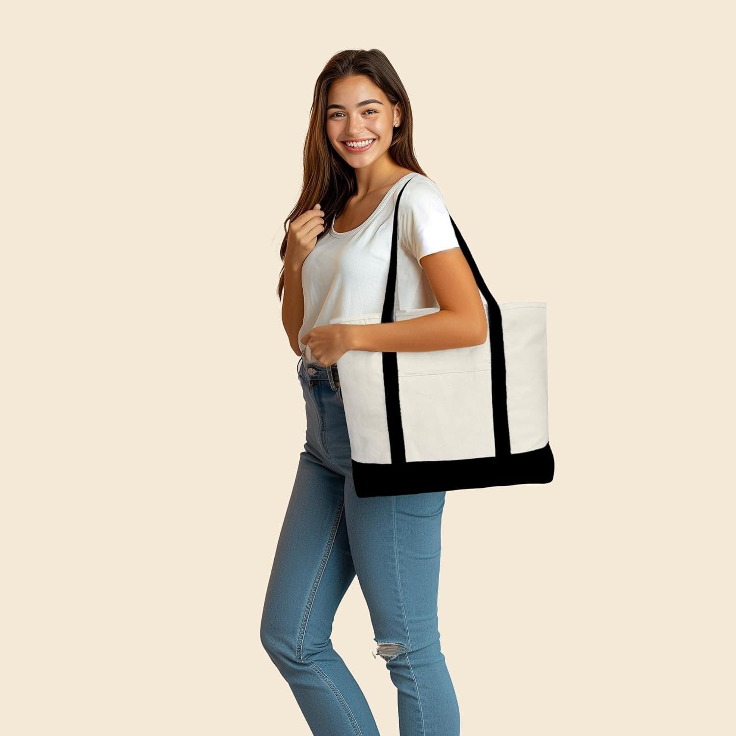Bolsa de Compras de Algodón Dalix con Cremallera 55.88x40.64cm