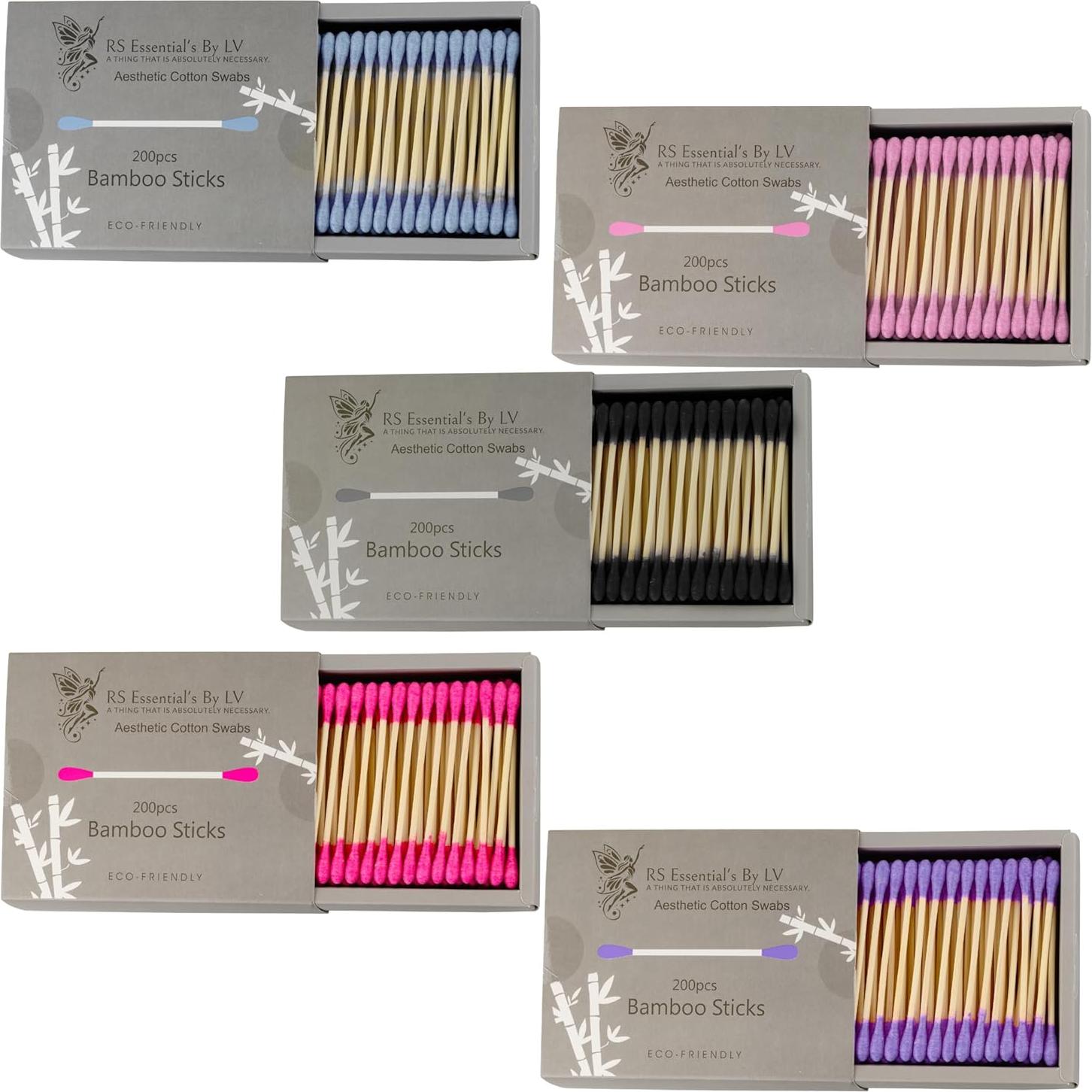 Bastones de Algodón Ecológicos RS ESSENTIAL'S 200 Unidades 5 Colores