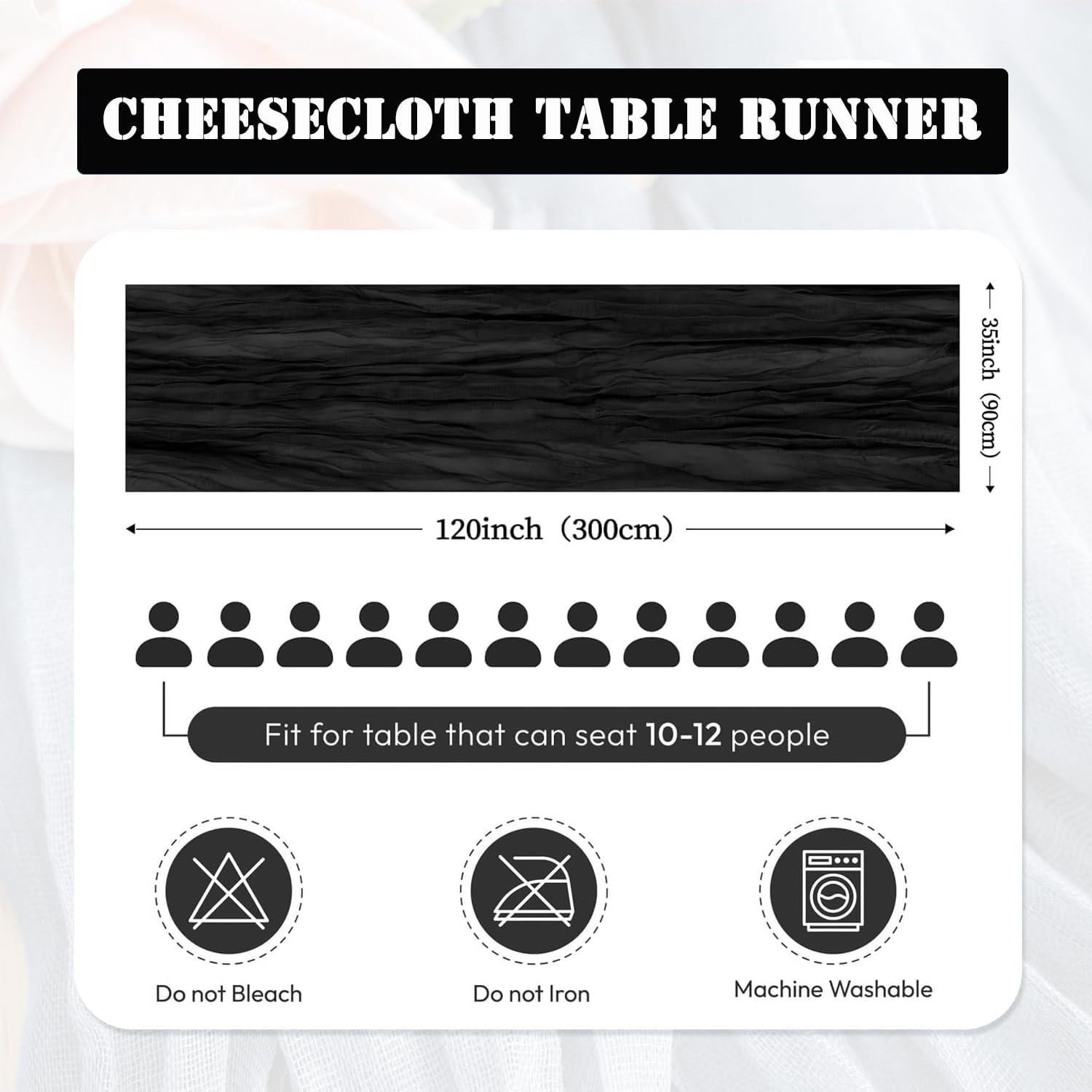 Caminos de Mesa de Gasa Negra FlashCarryPro - Paquete de 6, 89x305 cm