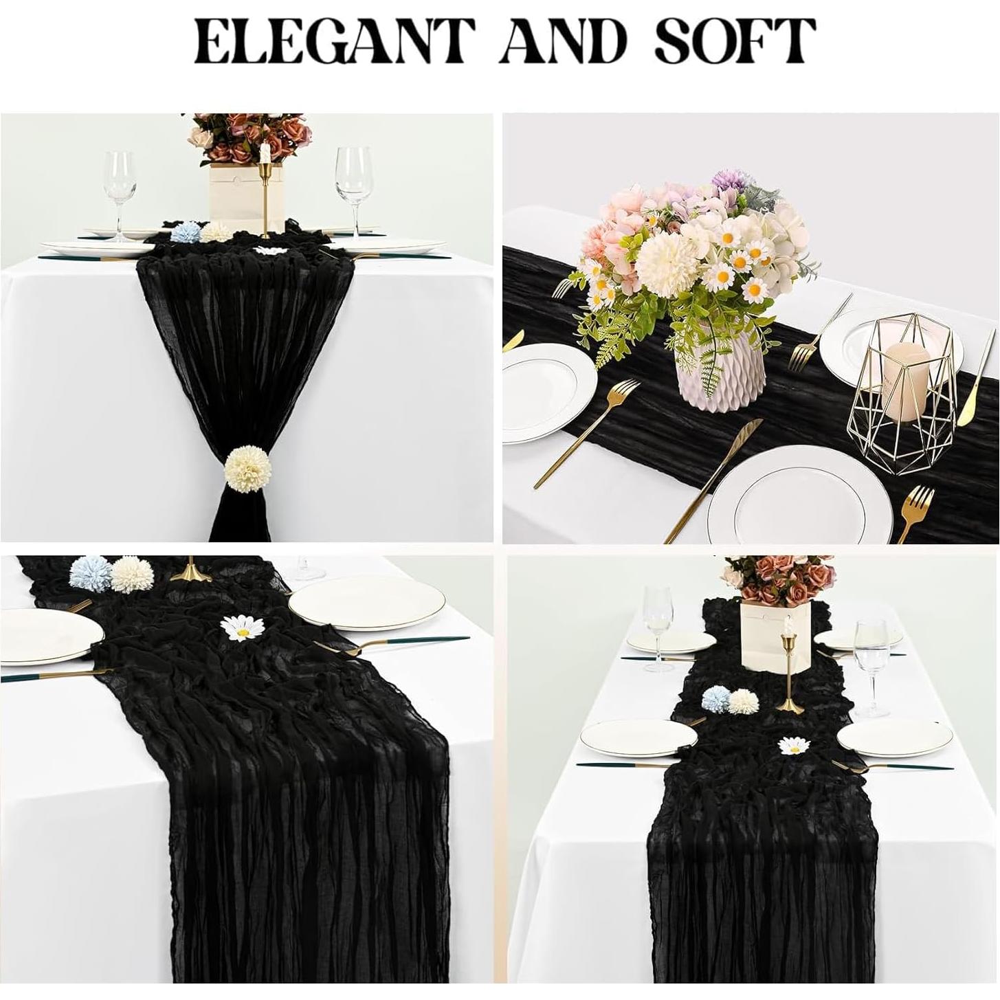 Caminos de Mesa de Gasa Negra FlashCarryPro - Paquete de 6, 89x305 cm