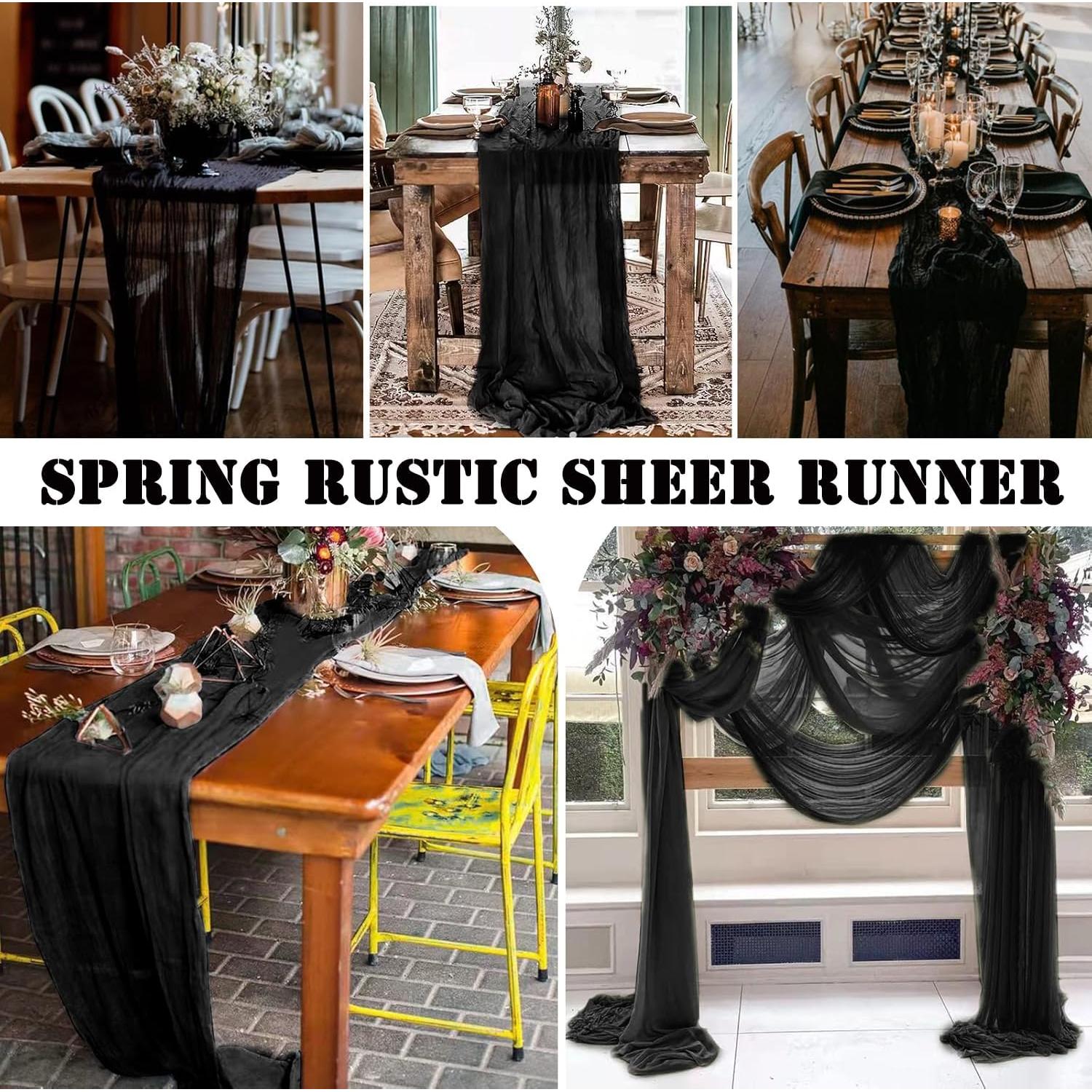 Caminos de Mesa de Gasa Negra FlashCarryPro - Paquete de 6, 89x305 cm