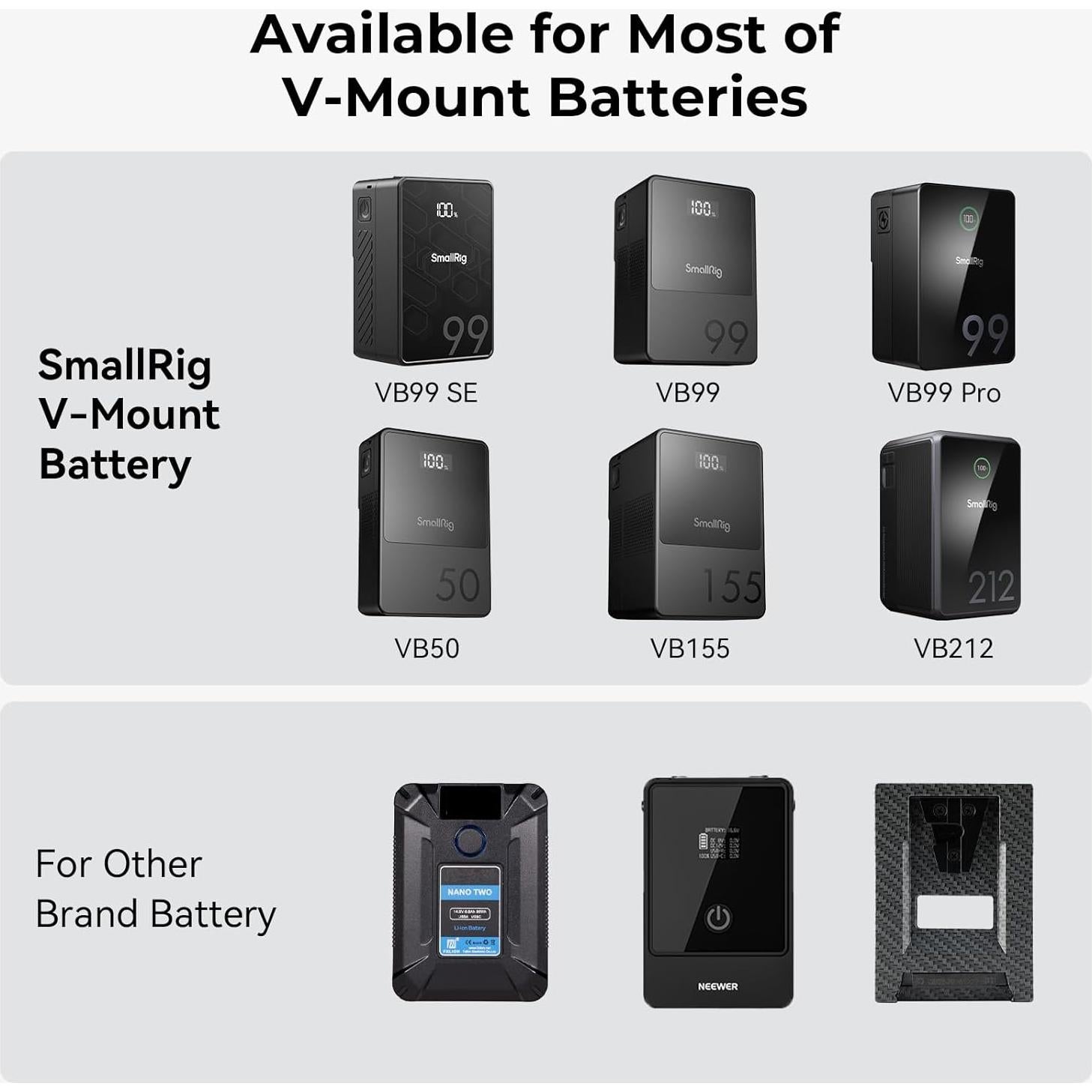 Placa de Batería V-Mount SMALLRIG 12759-SR con Abrazadera 15mm
