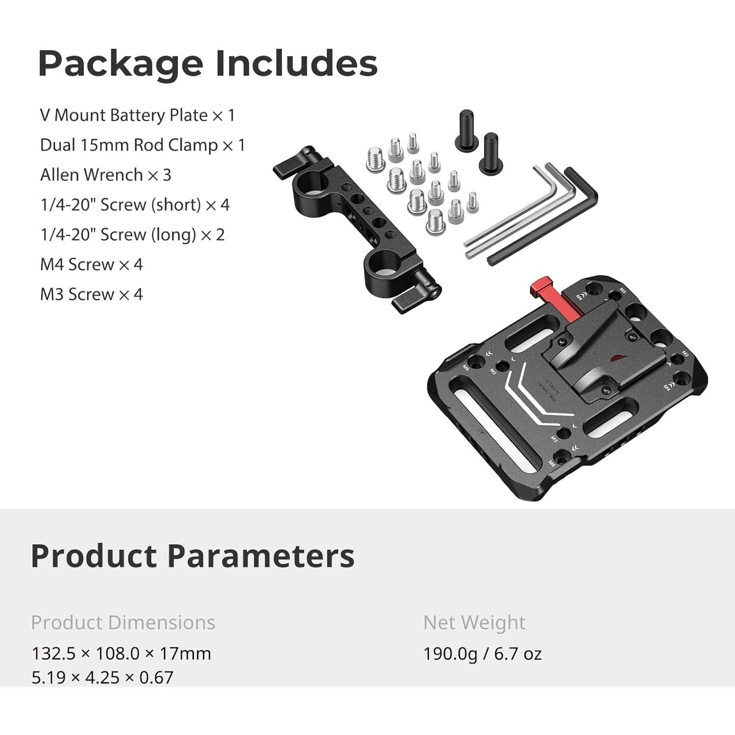 Placa de Batería V-Mount SMALLRIG 12759-SR con Abrazadera 15mm
