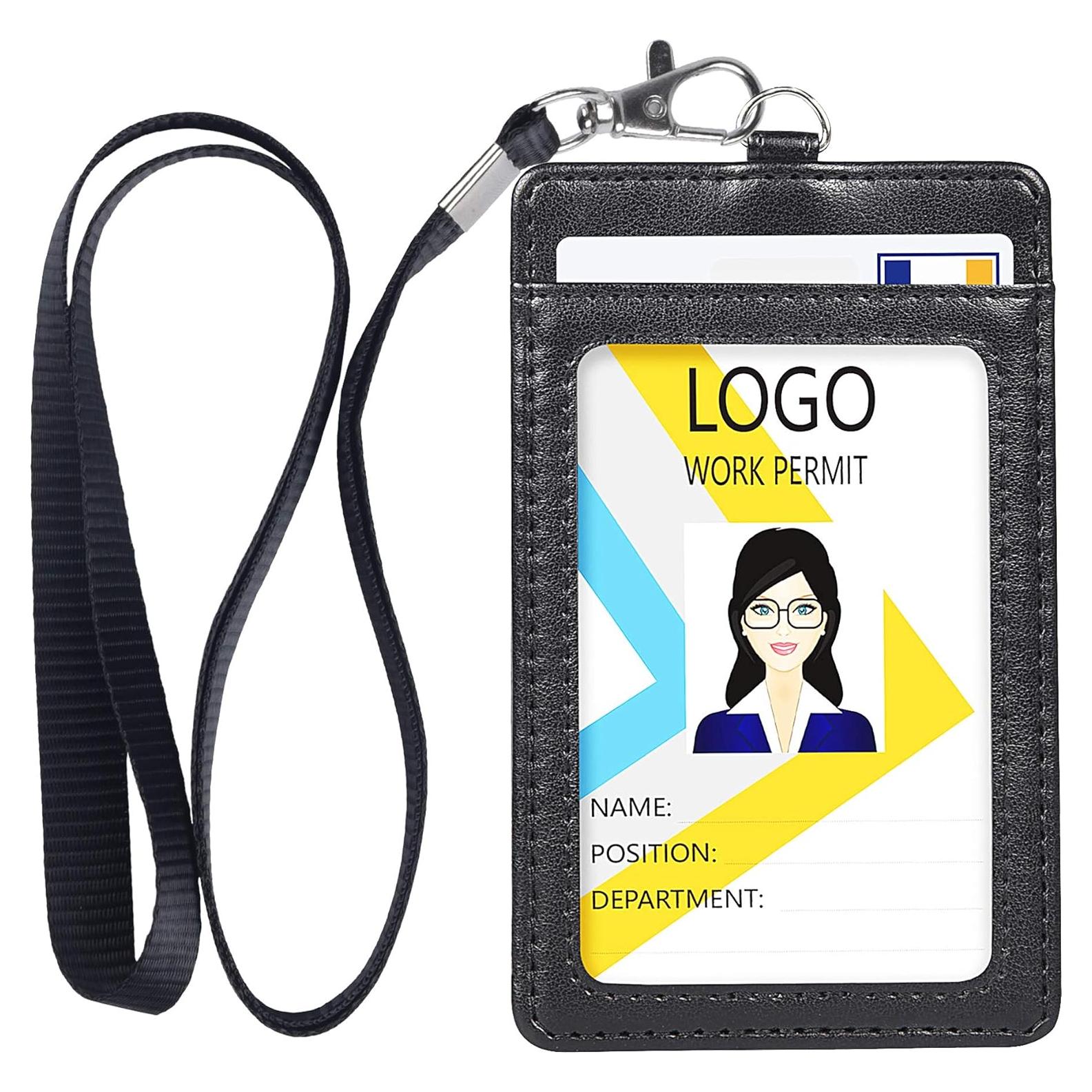 Porta Credencial de Cuero Teskyer con Cordón - Negro