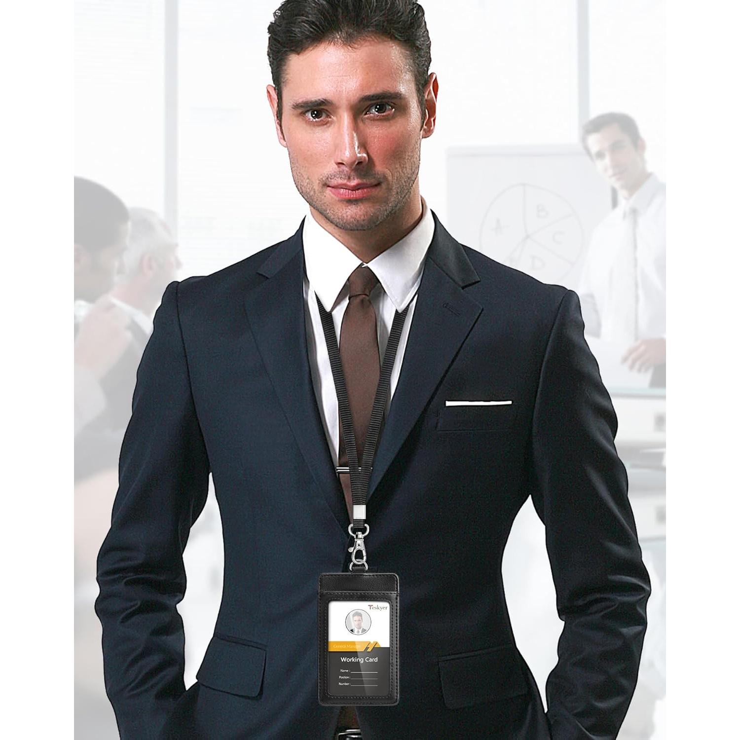 Porta Credencial de Cuero Teskyer con Cordón - Negro