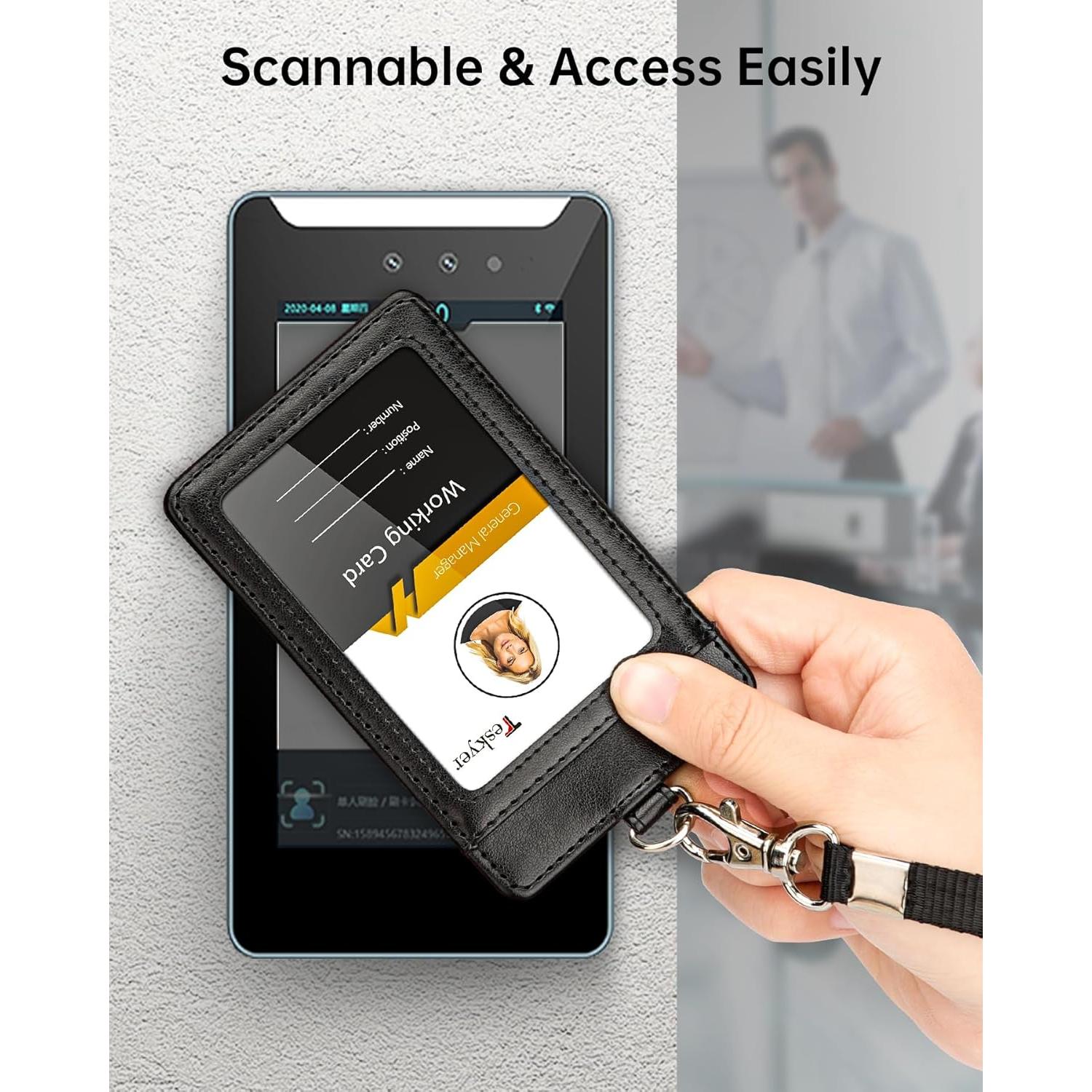 Porta Credencial de Cuero Teskyer con Cordón - Negro