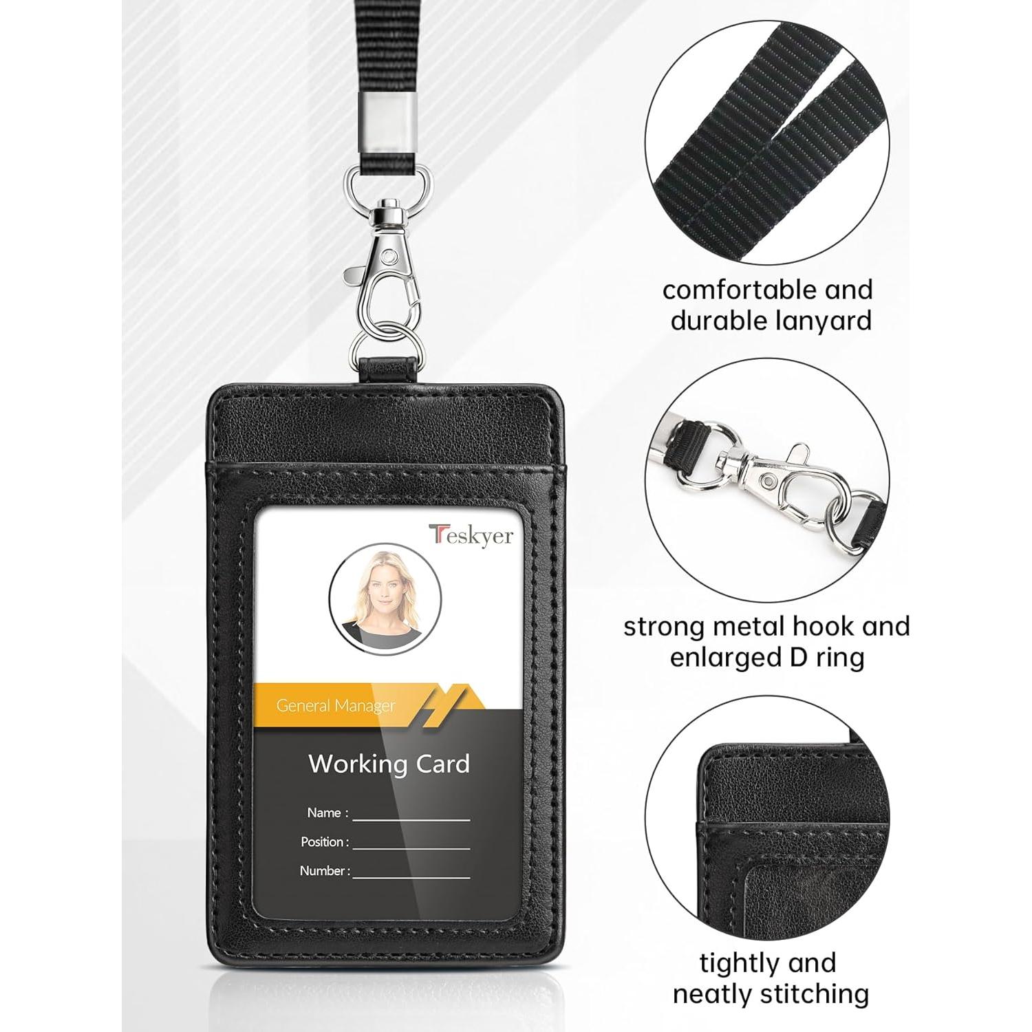 Porta Credencial de Cuero Teskyer con Cordón - Negro