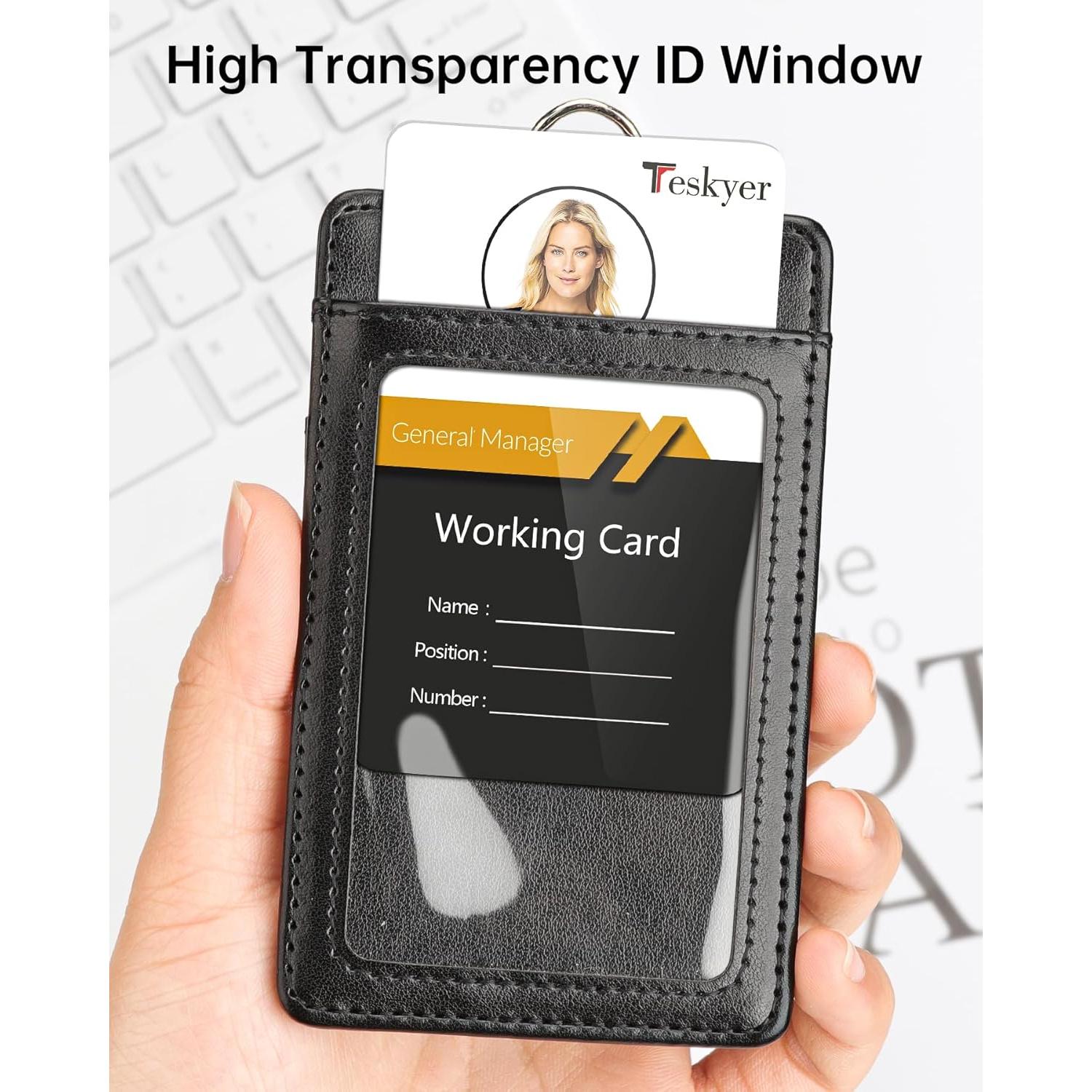 Porta Credencial de Cuero Teskyer con Cordón - Negro