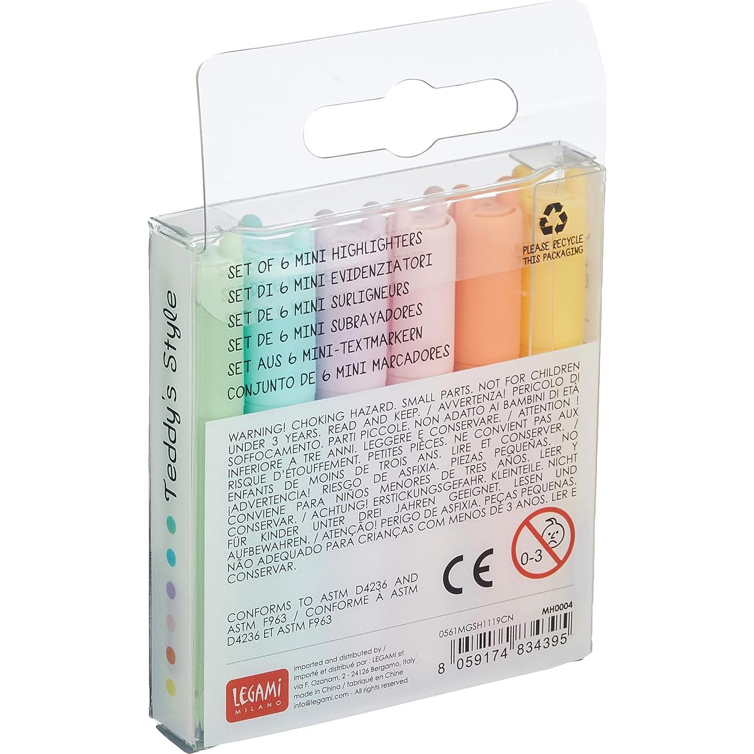 Set de 6 Marcadores Neon Legami Estilo Teddy 0.5mm Pastel