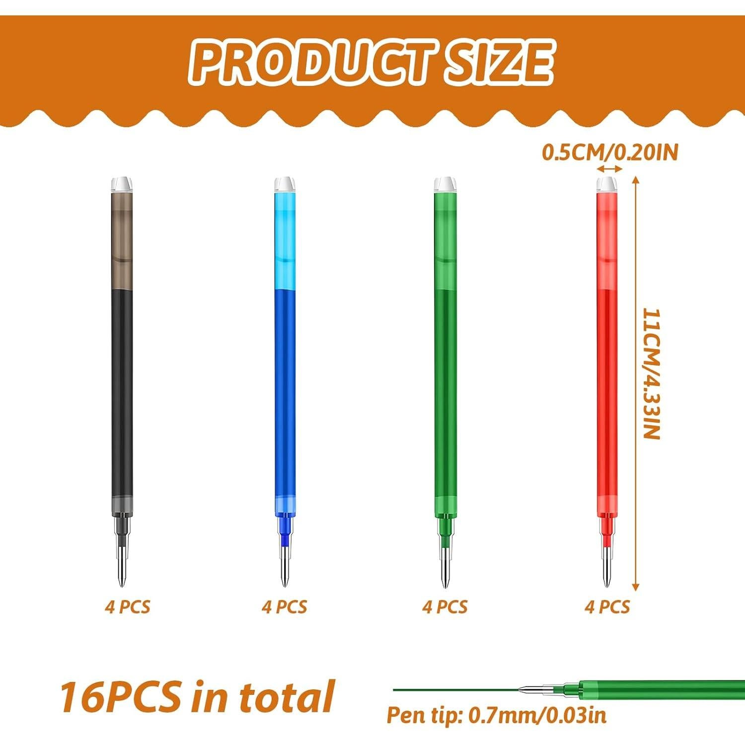 Recargas de bolígrafo gel borrable Jawfait 0.7 mm 16 colores