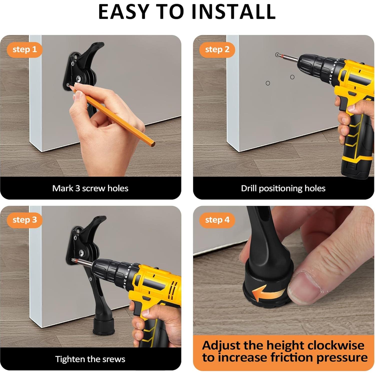 Tope de Puerta Kickdown Malimali Ajustable 10.16 cm Negro