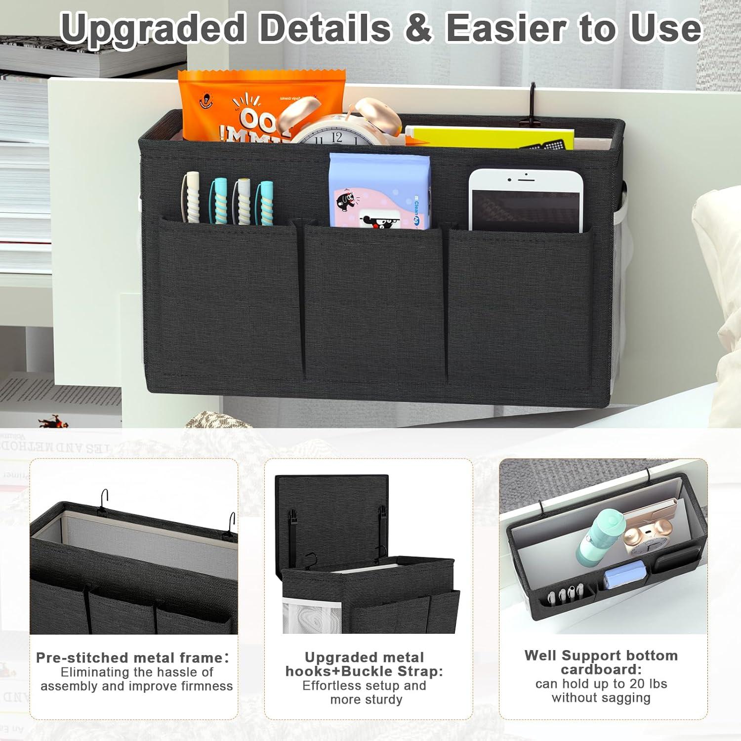 Caddy de Cama Organizador Edudif Negro 6 Bolsillos 37x20 cm