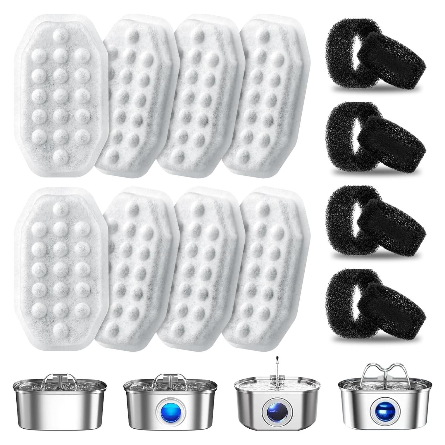 Paquete de 8 Filtros y 8 Esponjas WLOSKE para Fuente de Gatos 3.2L