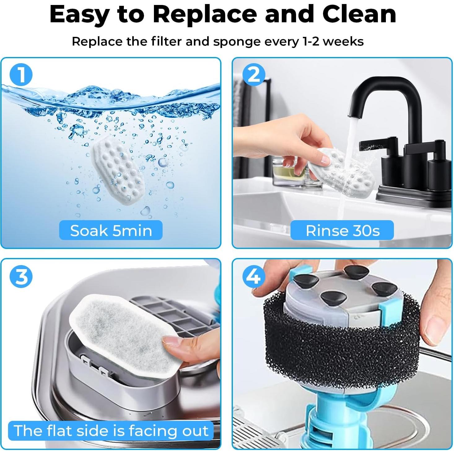 Paquete de 8 Filtros y 8 Esponjas WLOSKE para Fuente de Gatos 3.2L