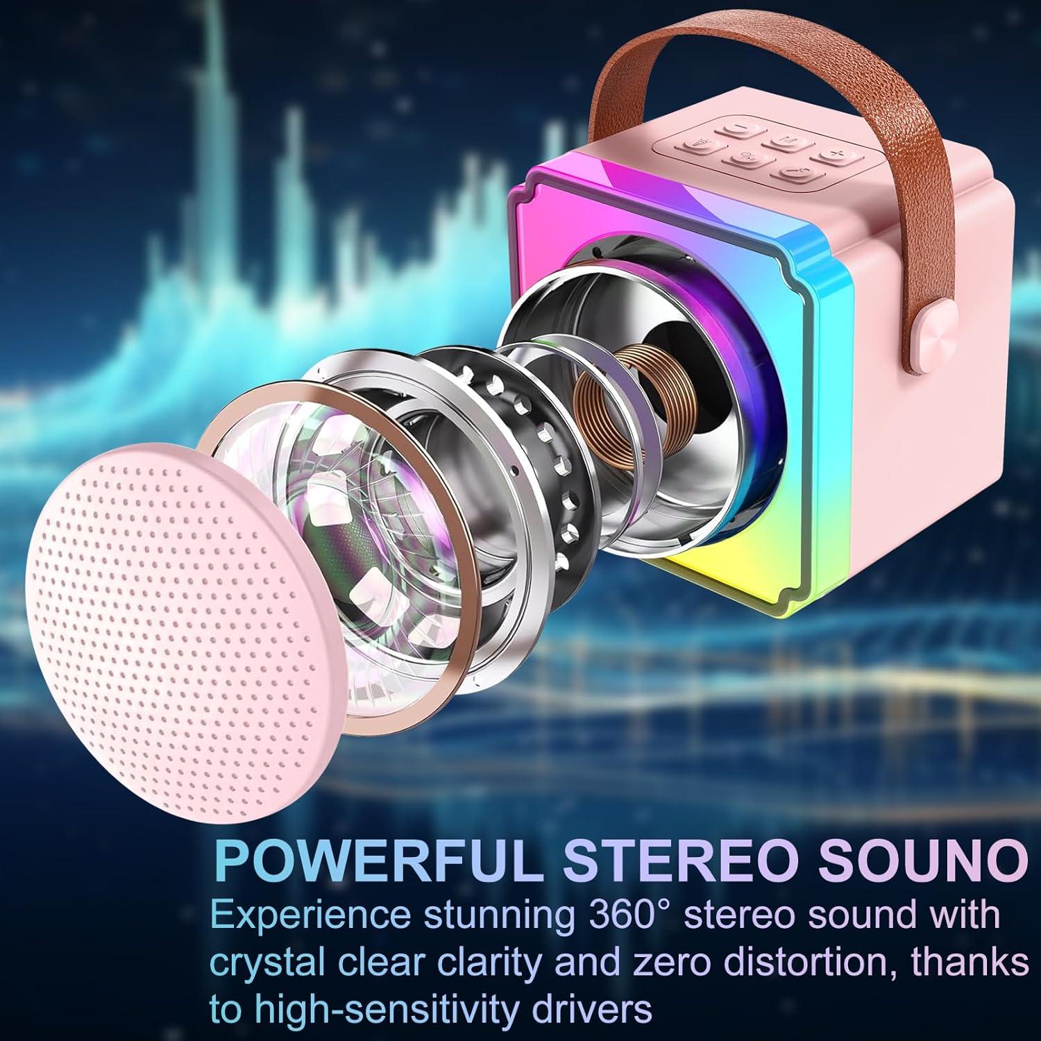 Mini Máquina de Karaoke Rosa P8 Bluetooth 5.3 2 Micrófonos