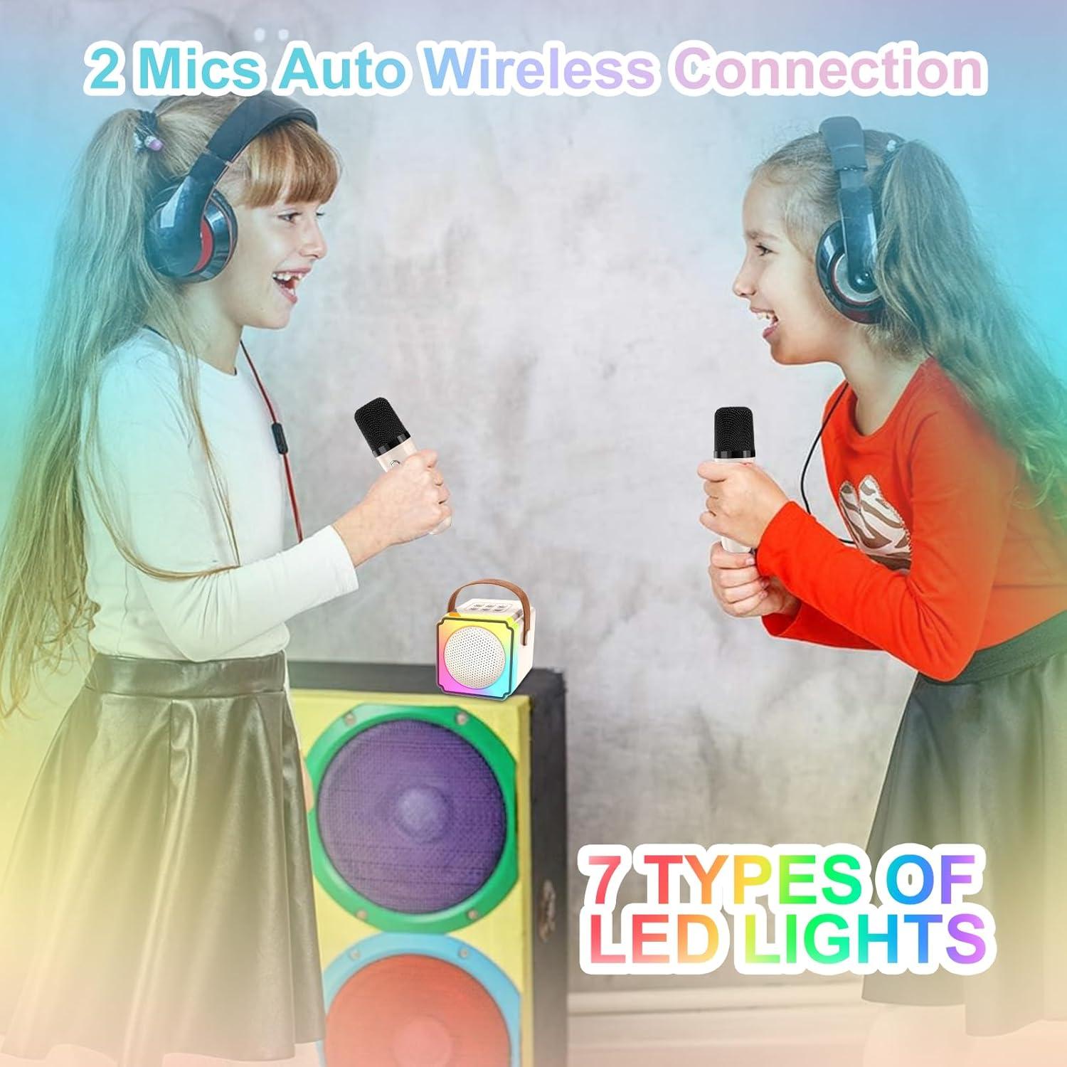 Mini Máquina de Karaoke Rosa P8 Bluetooth 5.3 2 Micrófonos