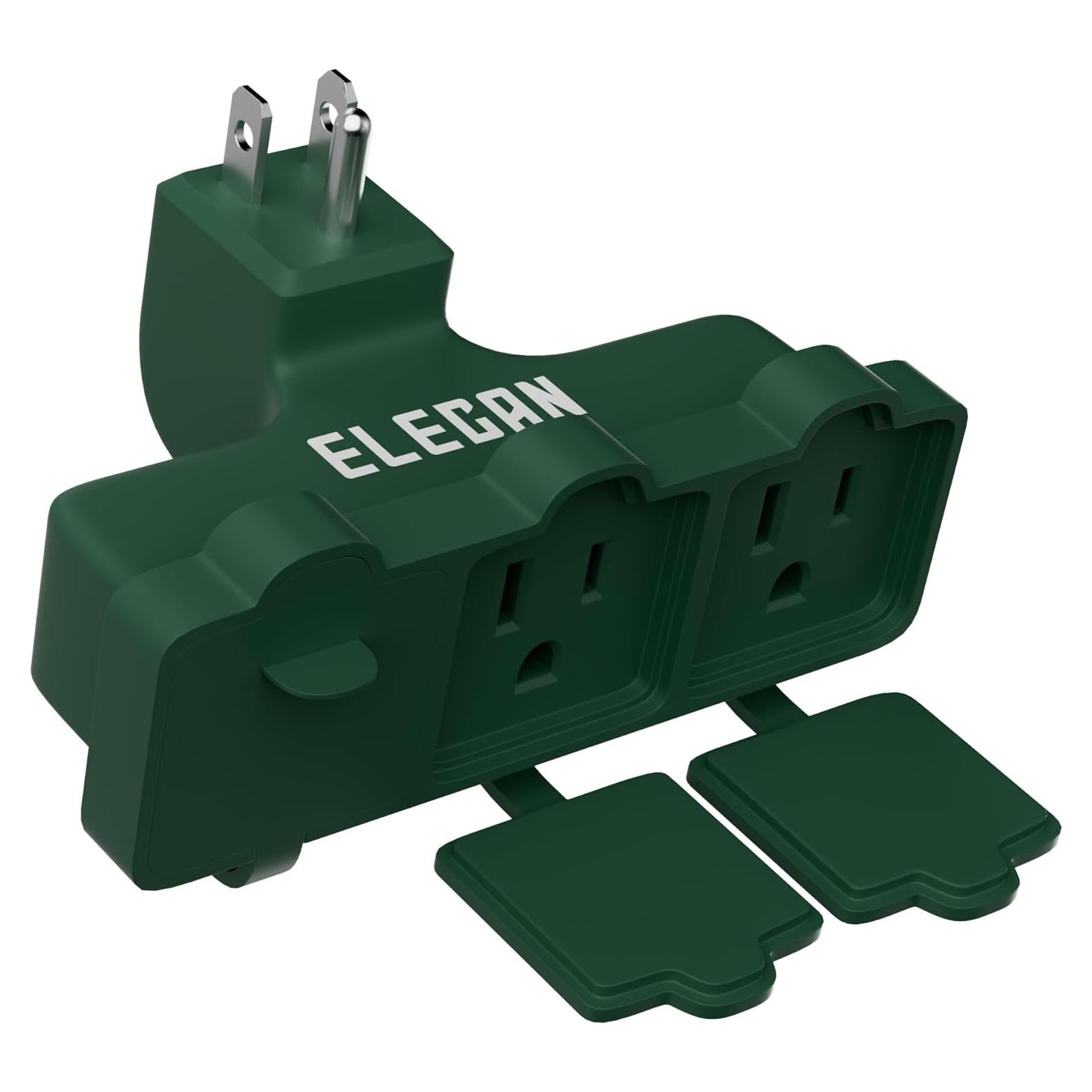 Adaptador de Enchufe de 3 Salidas Elecan Verde para Exterior