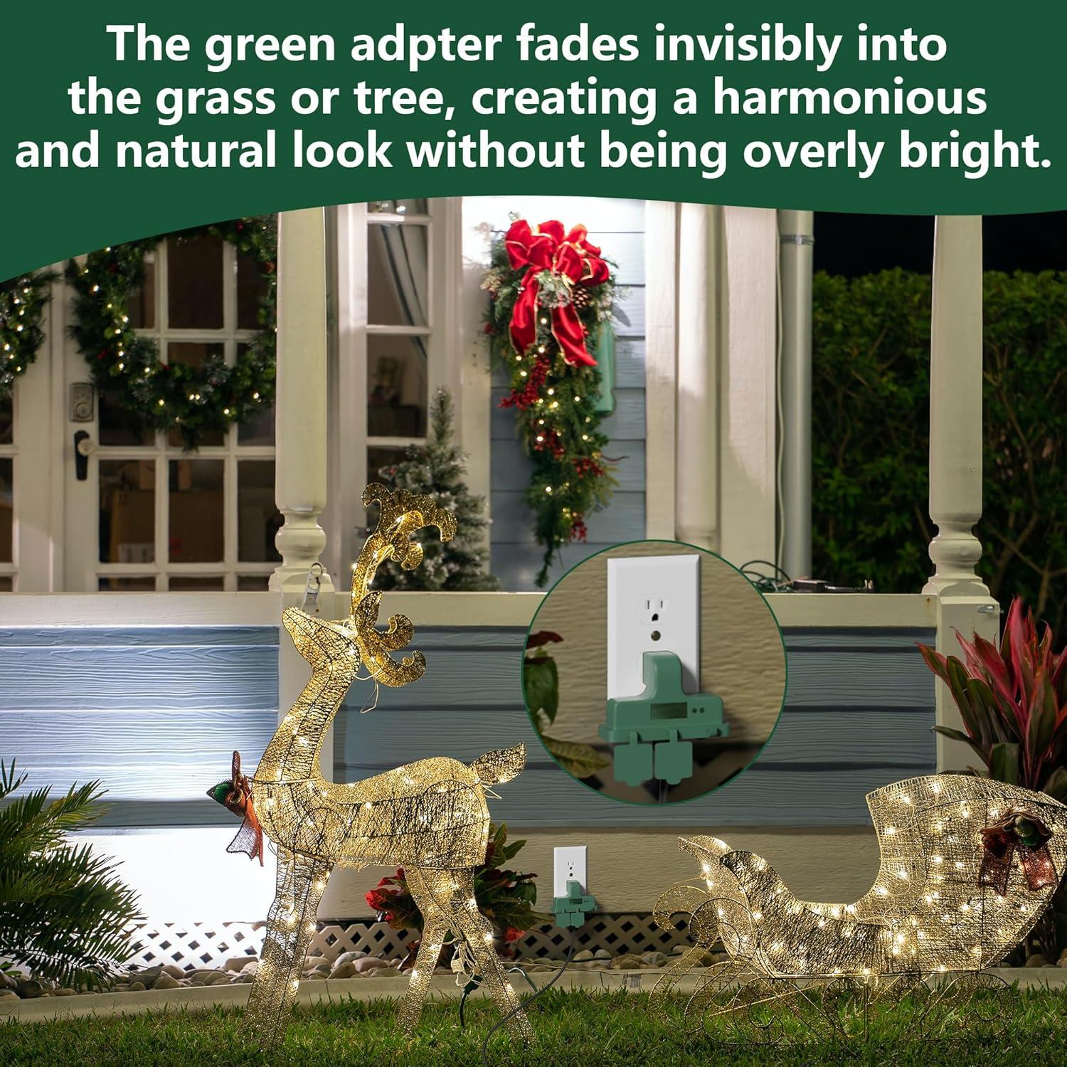 Adaptador de Enchufe de 3 Salidas Elecan Verde para Exterior