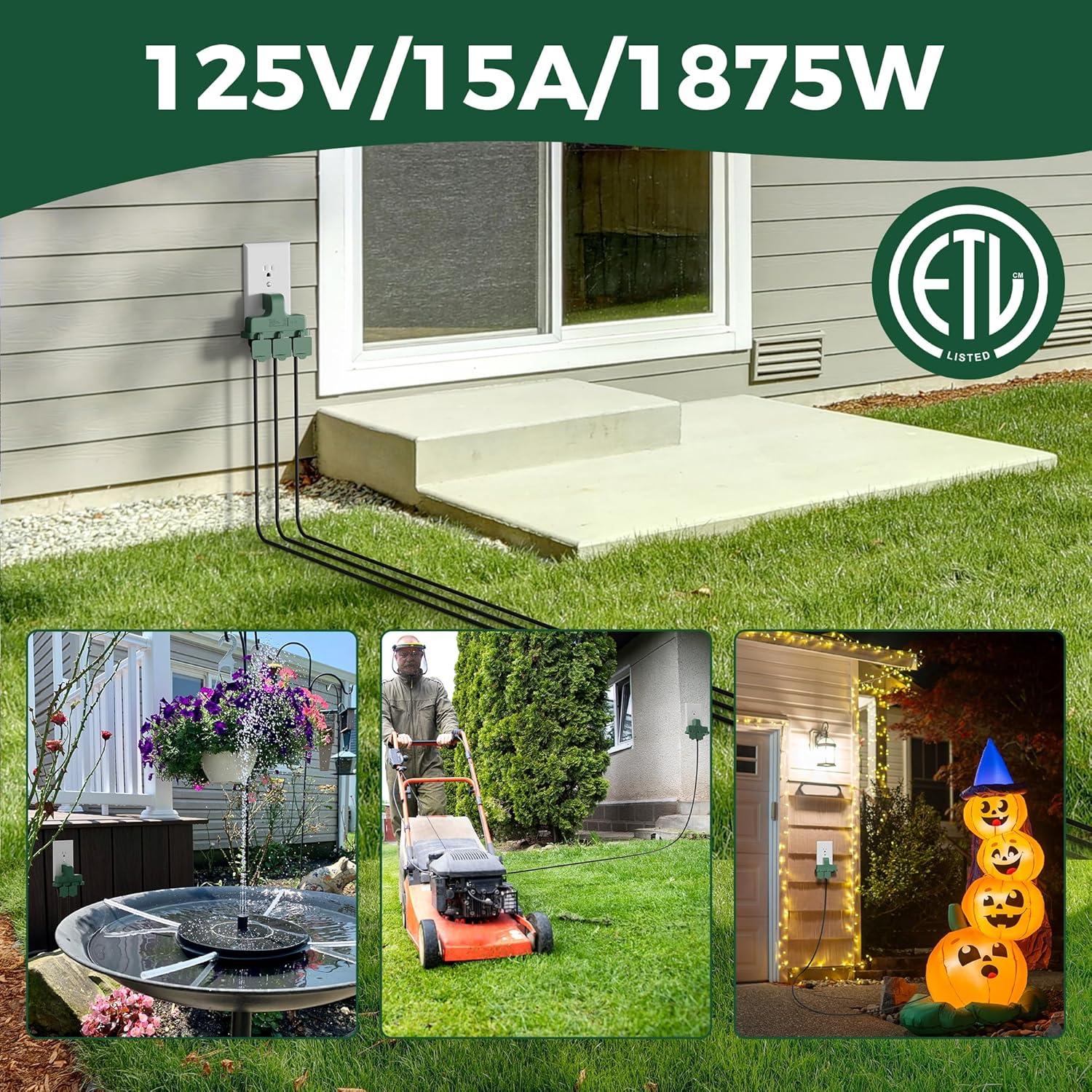 Adaptador de Enchufe de 3 Salidas Elecan Verde para Exterior