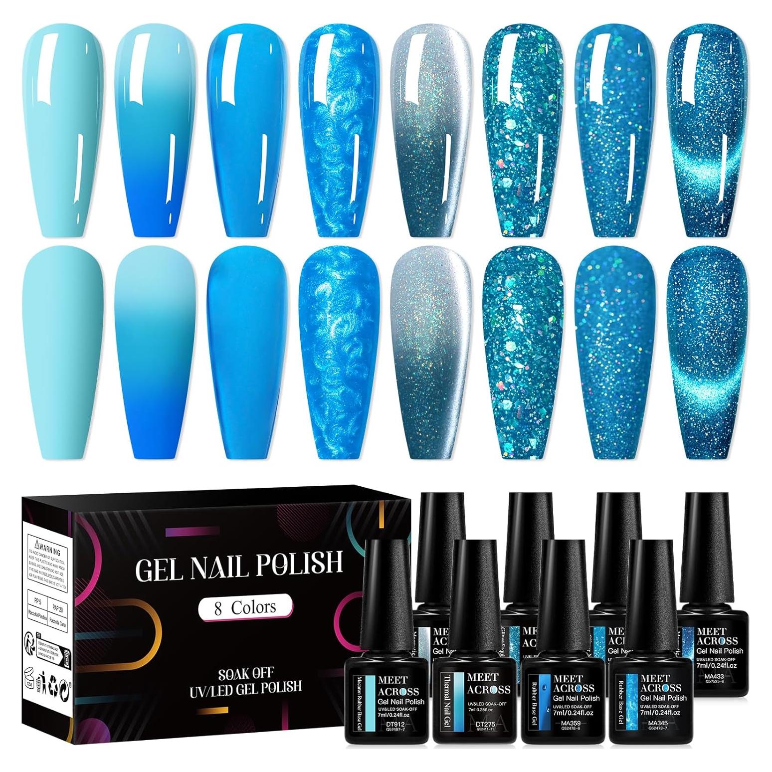 Juego de 8 Esmaltes de Uñas en Gel MEET ACROSS Azul Navy