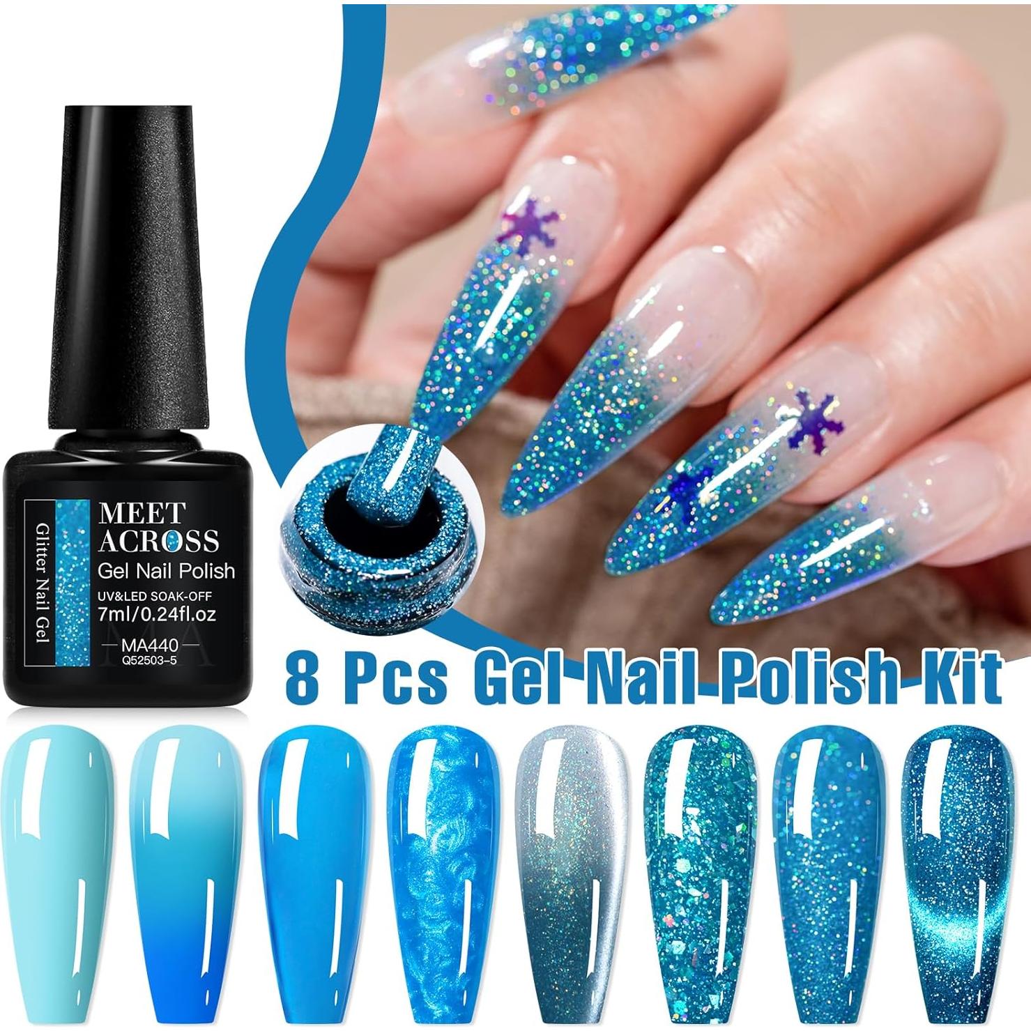 Juego de 8 Esmaltes de Uñas en Gel MEET ACROSS Azul Navy