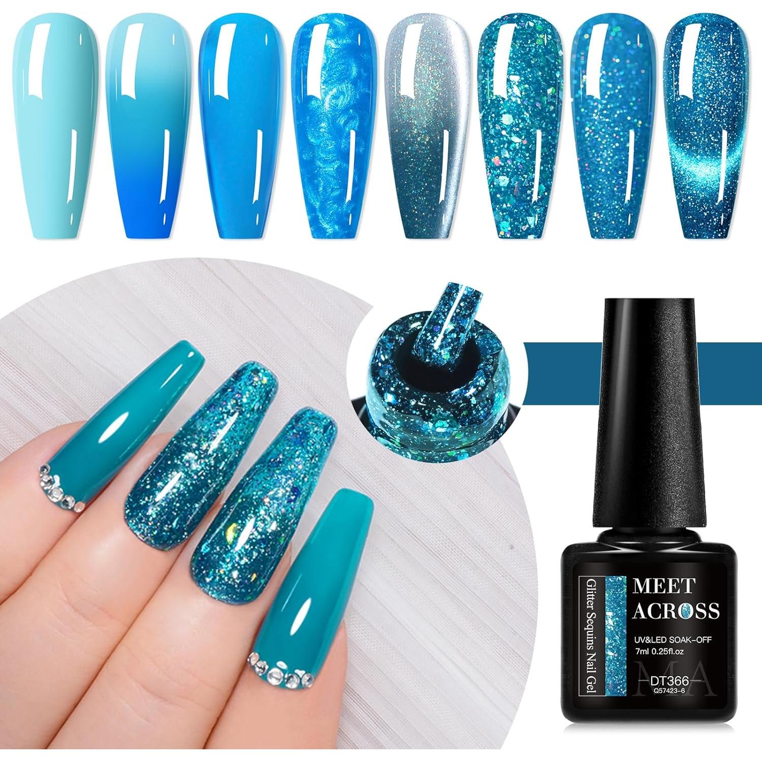 Juego de 8 Esmaltes de Uñas en Gel MEET ACROSS Azul Navy