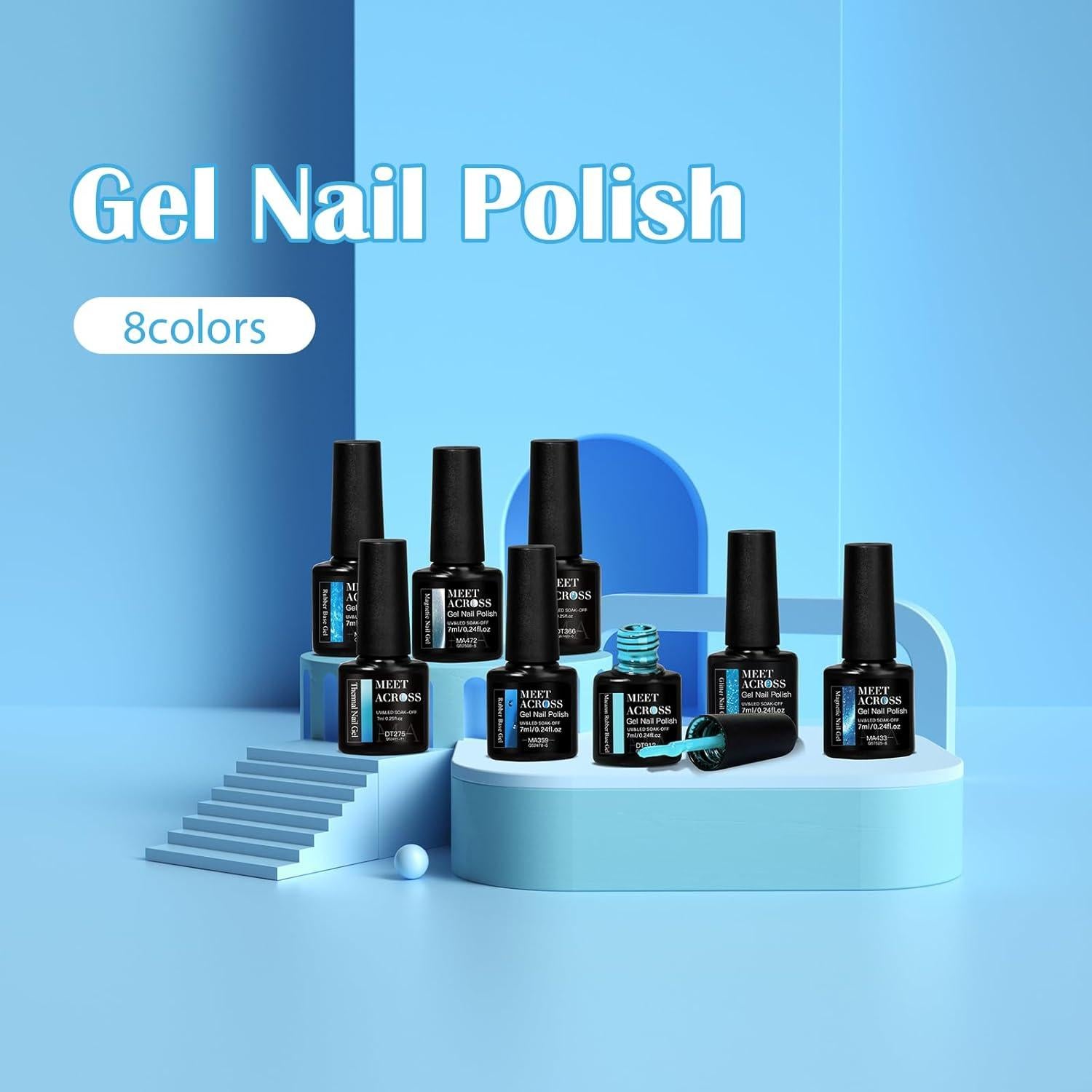 Juego de 8 Esmaltes de Uñas en Gel MEET ACROSS Azul Navy