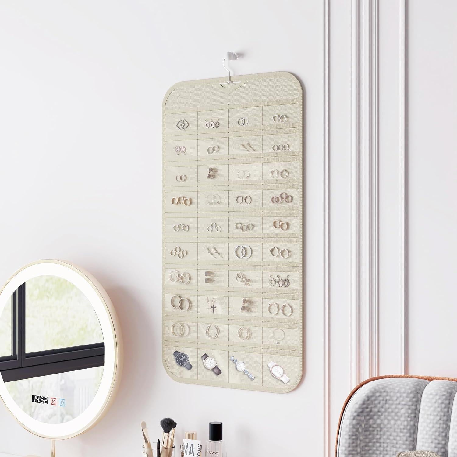 Organizador de Joyería Colgante DonYeco Beige 80 Bolsillos