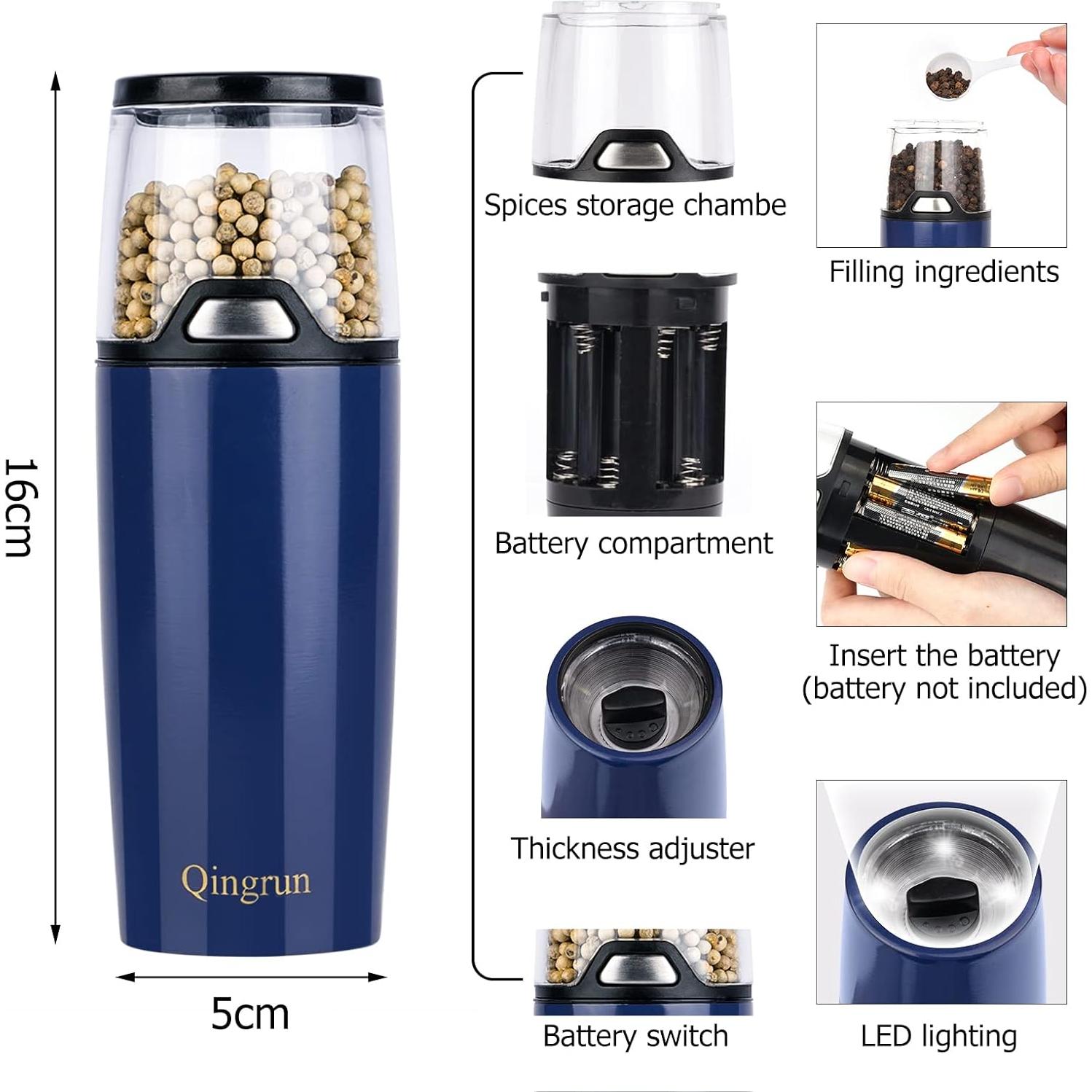 Molino Eléctrico de Sal y Pimienta Qingrun Azul 68.5g