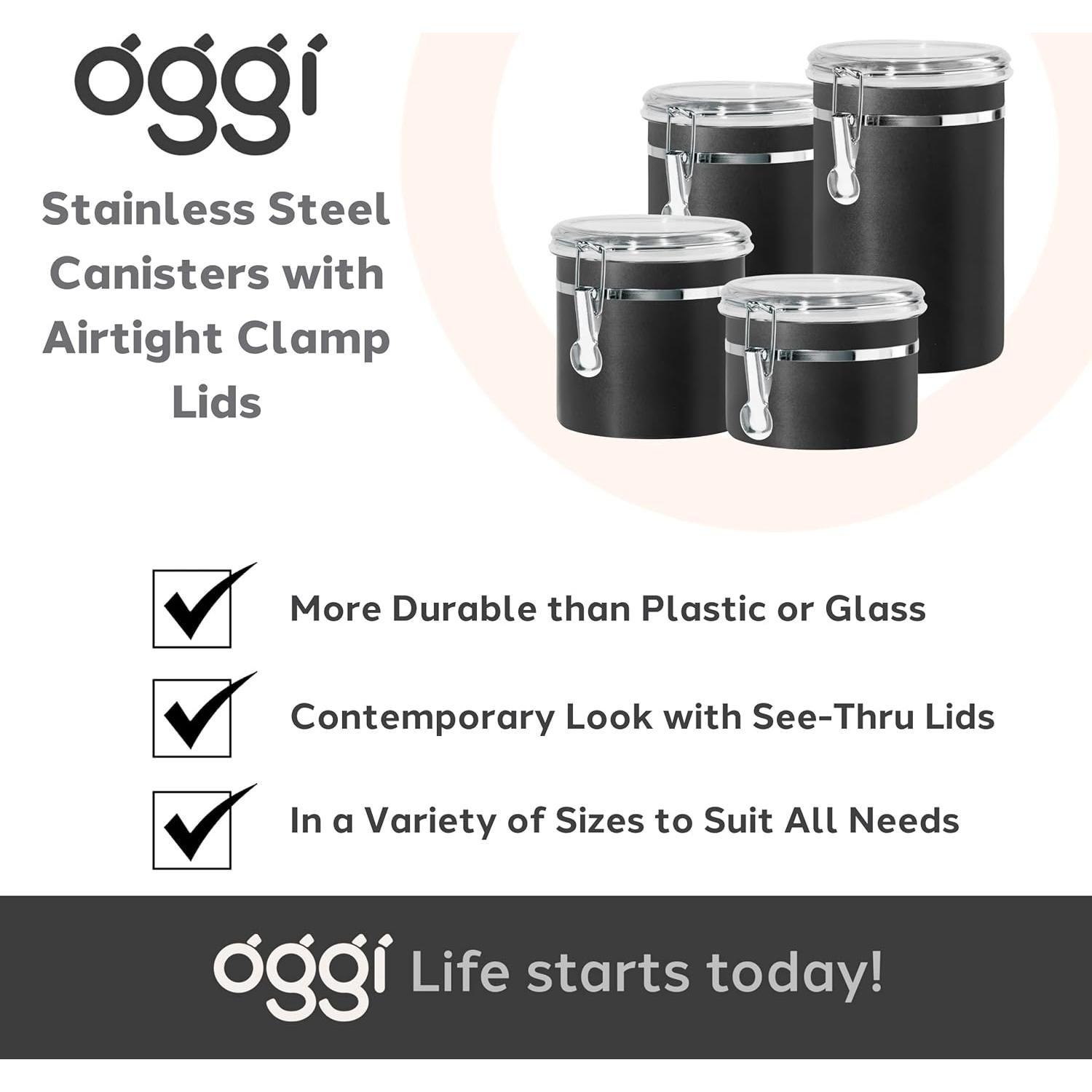 Recipiente Hermético Oggi Acero Inoxidable 0.77 L Negro