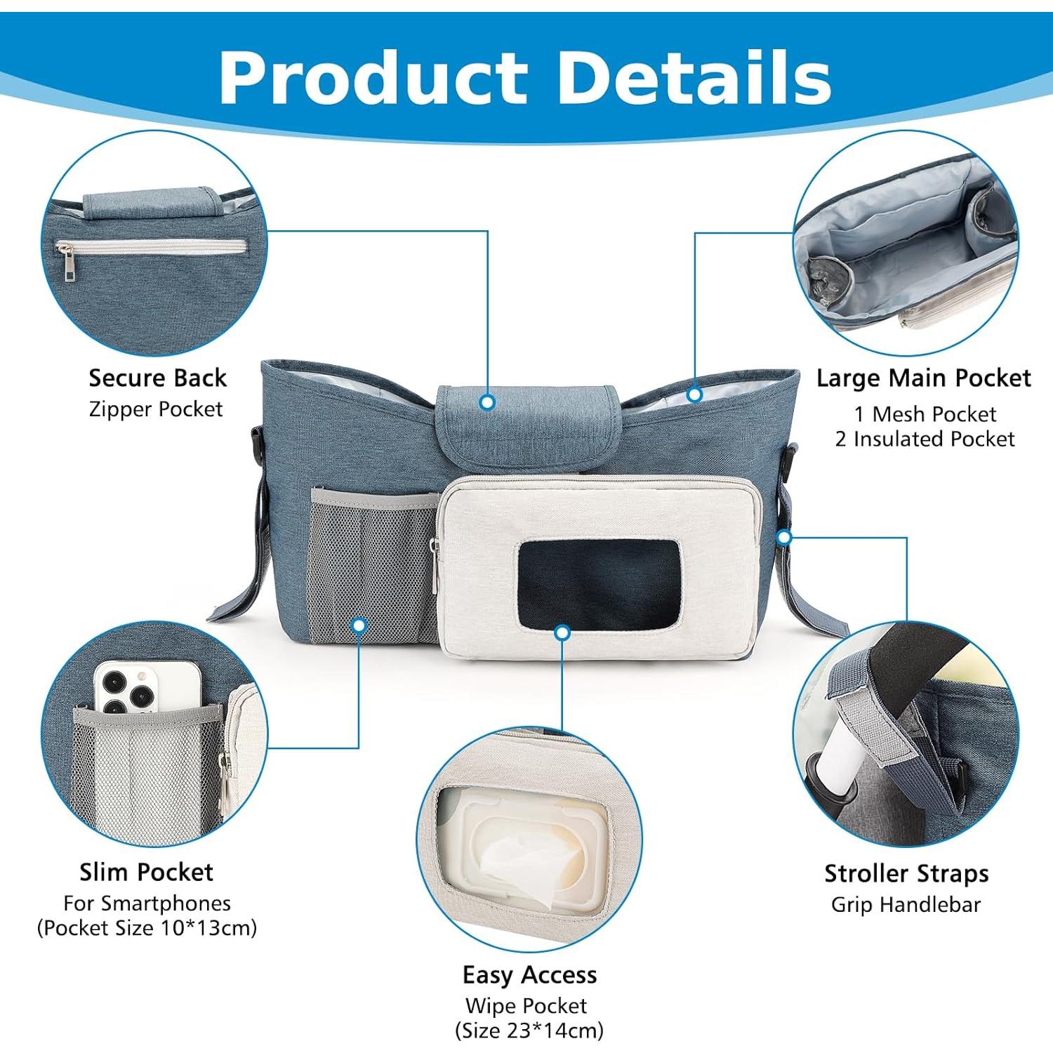 Organizador Universal para Carriola Accmor con Soporte para Taza Aislado Azul