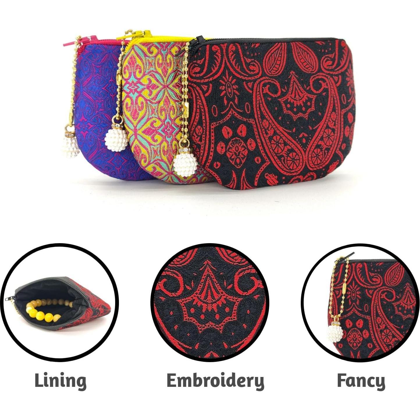 Monedero de Joyería Hecho a Mano para Mujer - Negro y Rojo