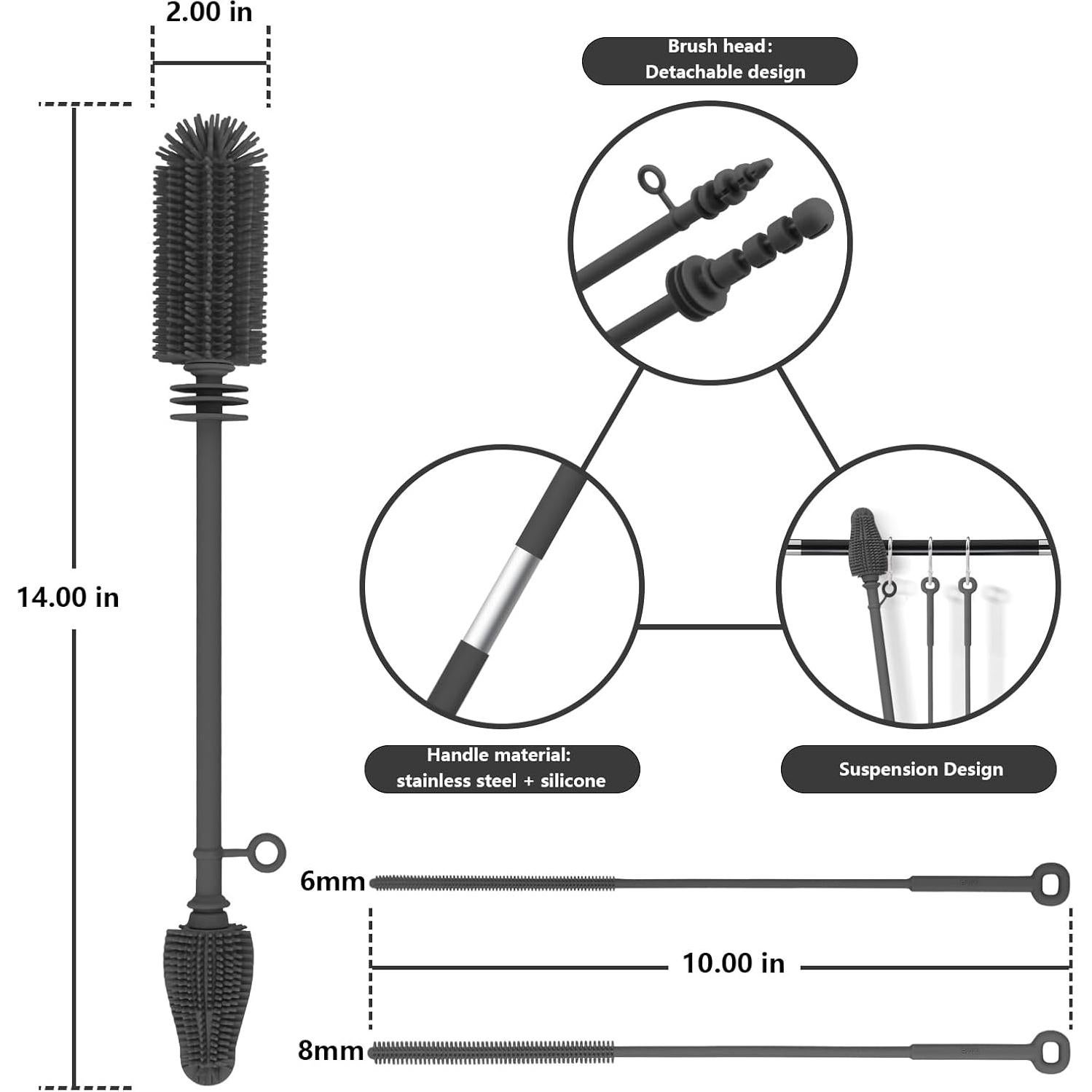 Juego de cepillos de silicona Qiuxunies 3 en 1 para botellas