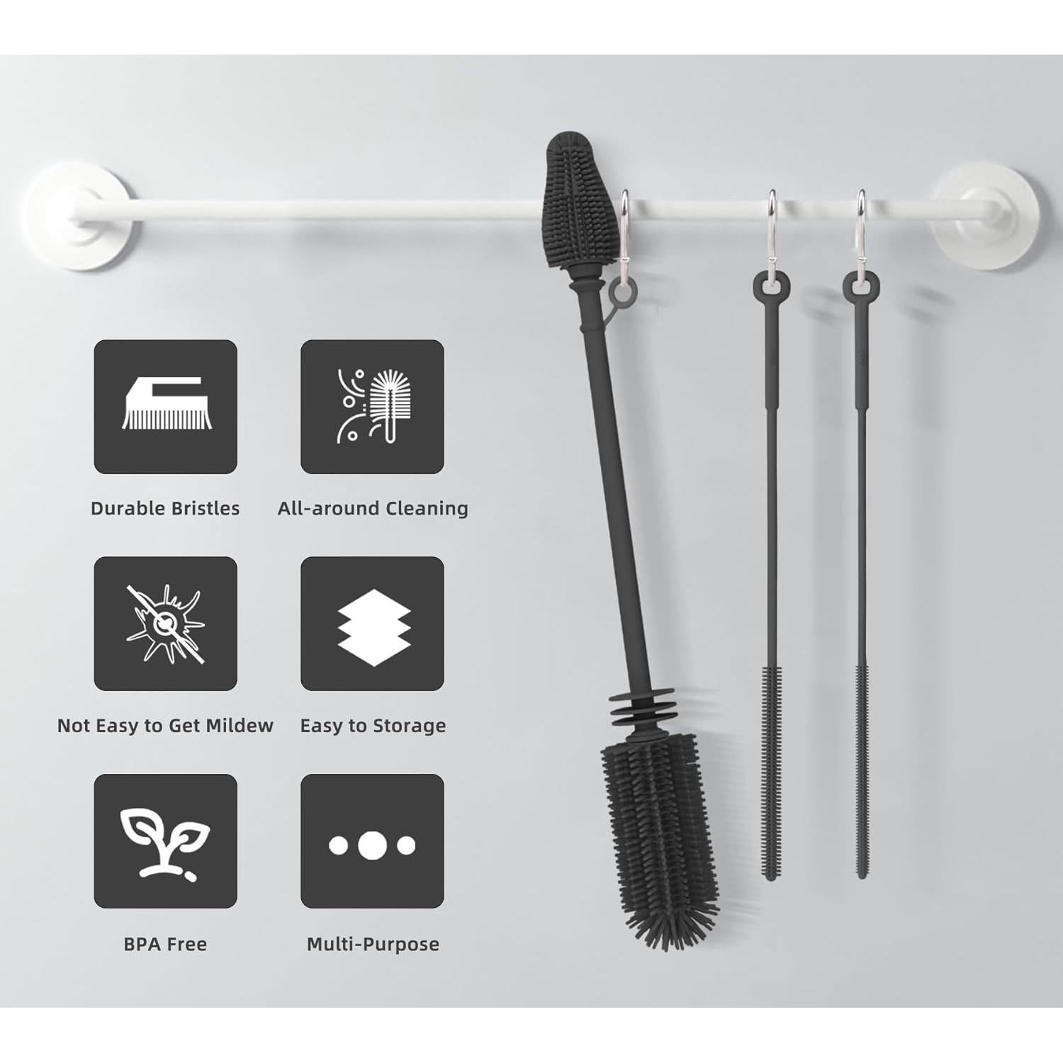 Juego de cepillos de silicona Qiuxunies 3 en 1 para botellas