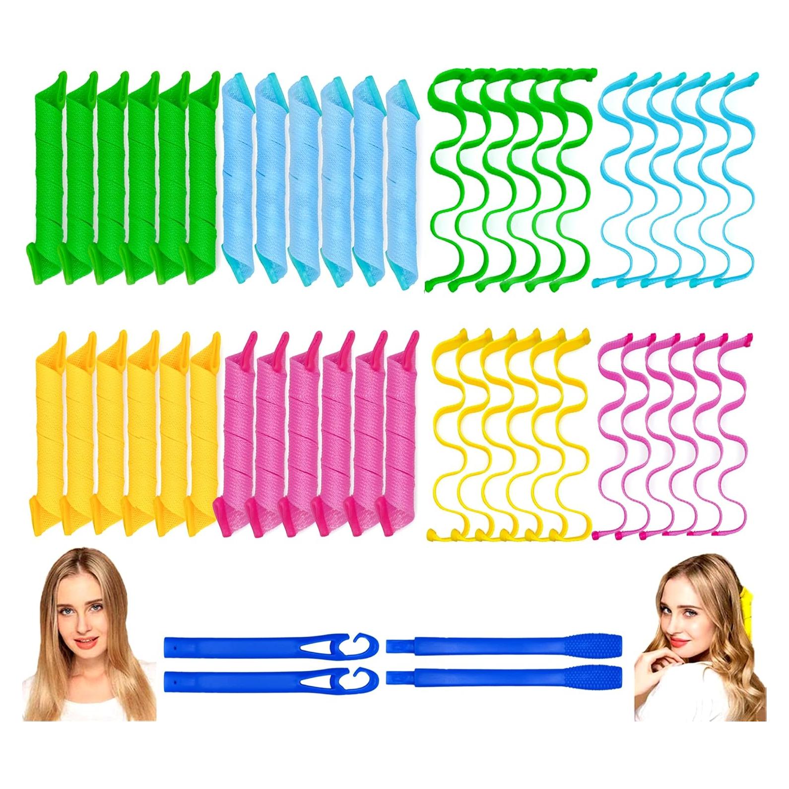 48 Rulos para Cabello Sin Calor Nerjan - 30 cm, 2 Estilos