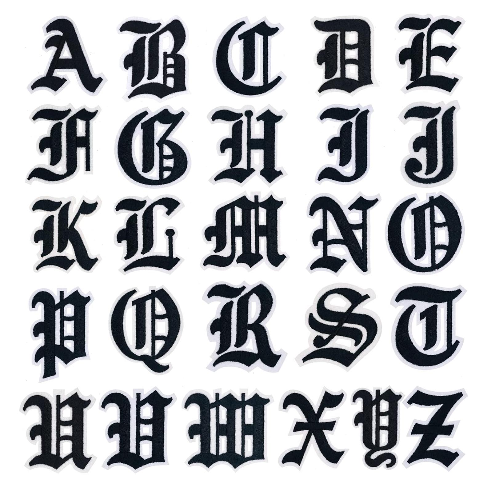 Parche de Letras Bordadas A-Z Gótico Negro 5.08 cm LSparhes