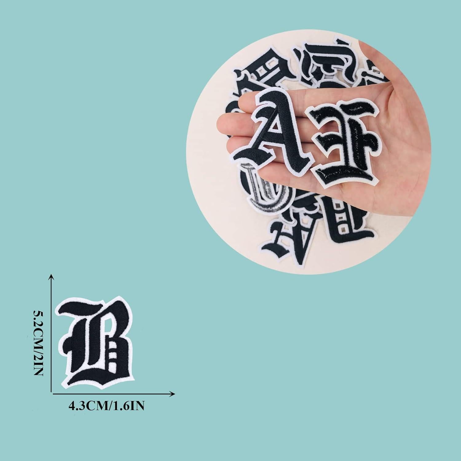 Parche de Letras Bordadas A-Z Gótico Negro 5.08 cm LSparhes