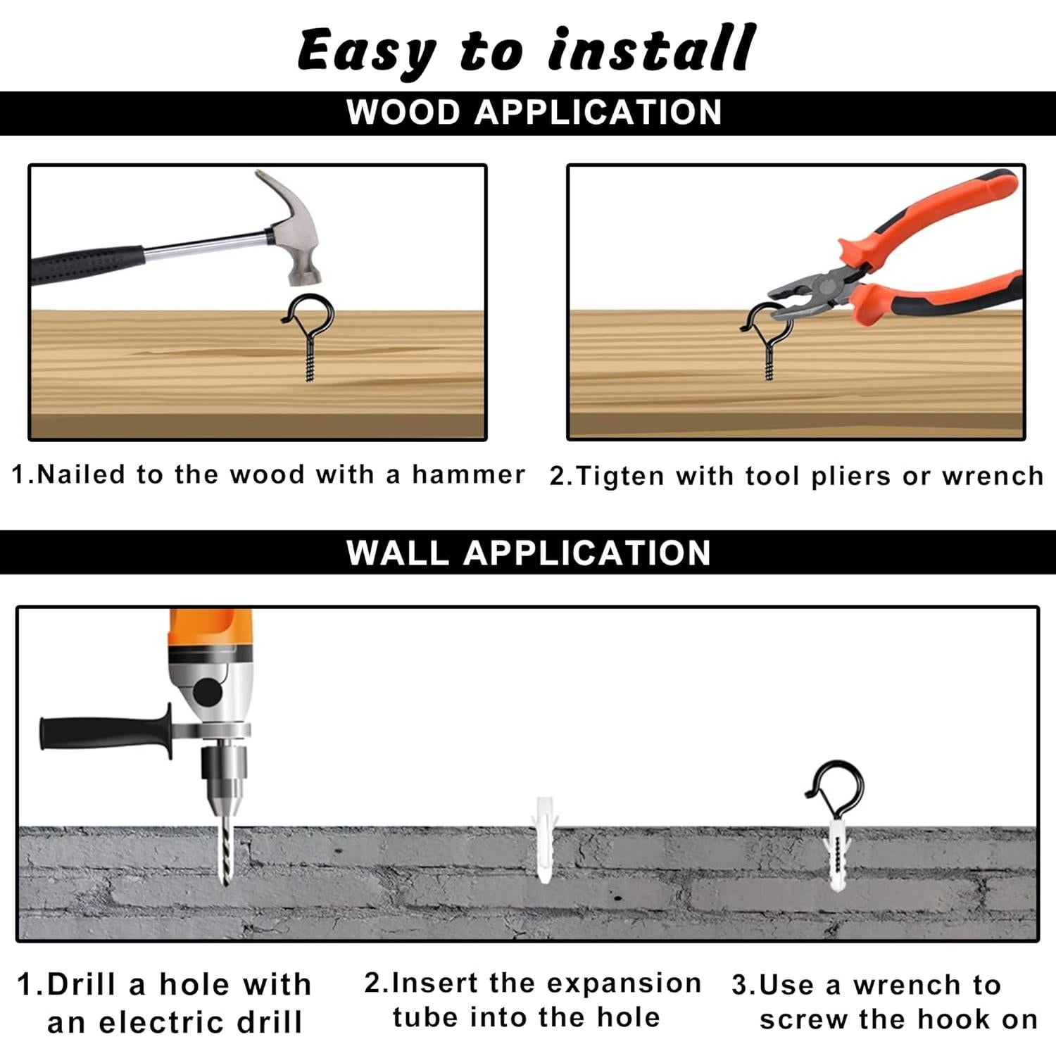 Ganchos de Techo Ansxiy 10 PCS 7.62 cm Negro Resistente