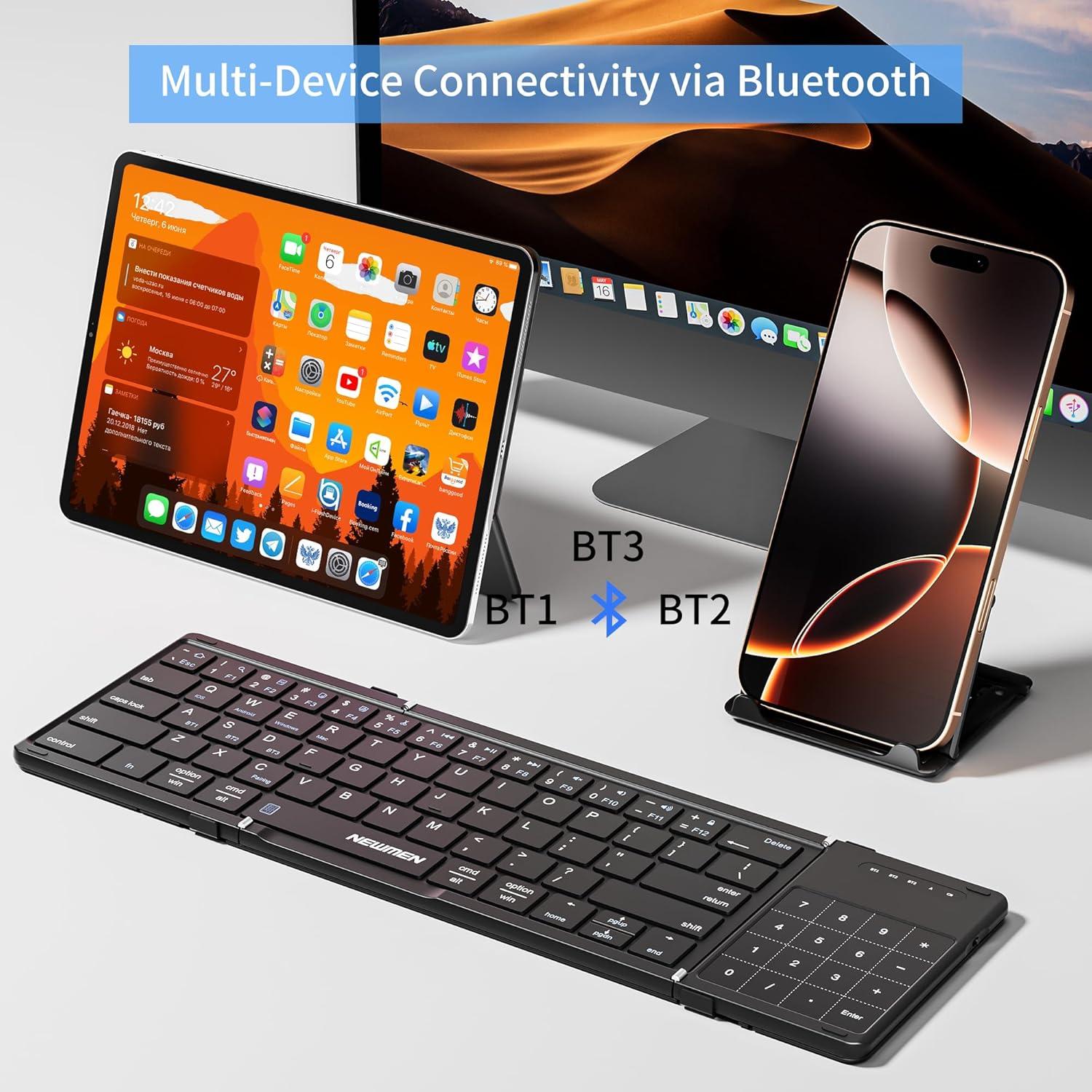 Teclado Bluetooth Plegable Newmen BK66 con Touchpad, Negro