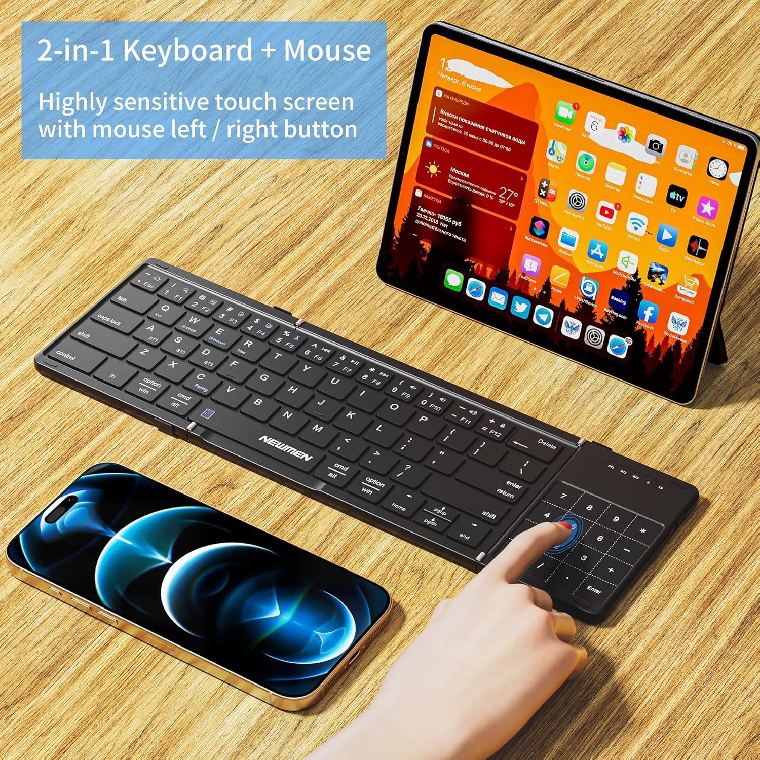 Teclado Bluetooth Plegable Newmen BK66 con Touchpad, Negro