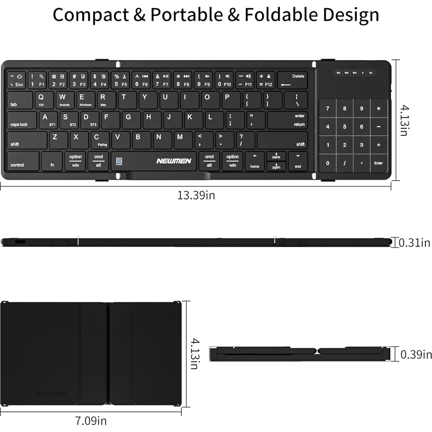 Teclado Bluetooth Plegable Newmen BK66 con Touchpad, Negro