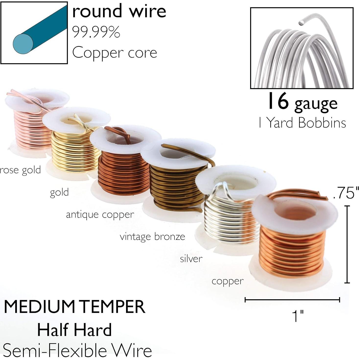 Alambre de Cobre The Beadsmith Calibre 16 Surtido 6 Colores