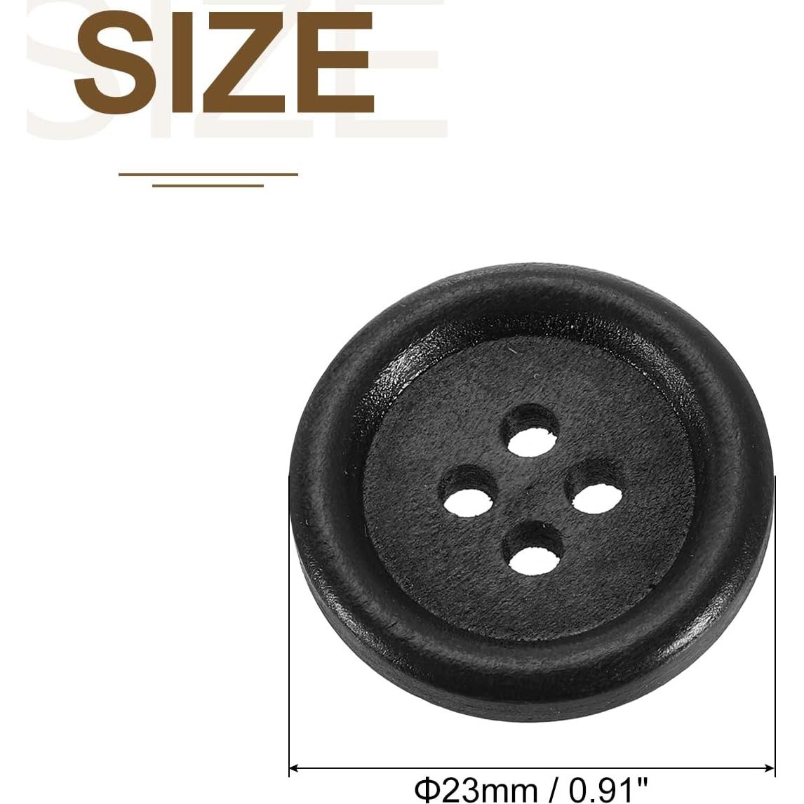 50 Pcs Botones de Madera 23mm uxcell 4 Agujeros Negro para Costura