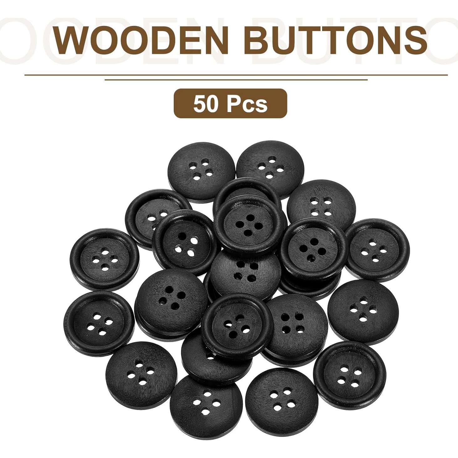 50 Pcs Botones de Madera 23mm uxcell 4 Agujeros Negro para Costura