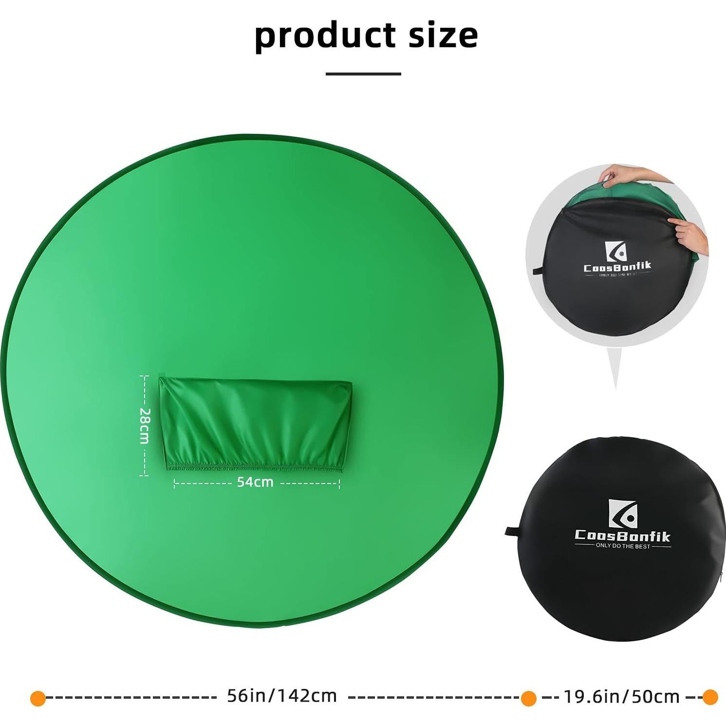 Fondo Verde Portátil CoosBonfik 142 cm Chroma Key para Sillas