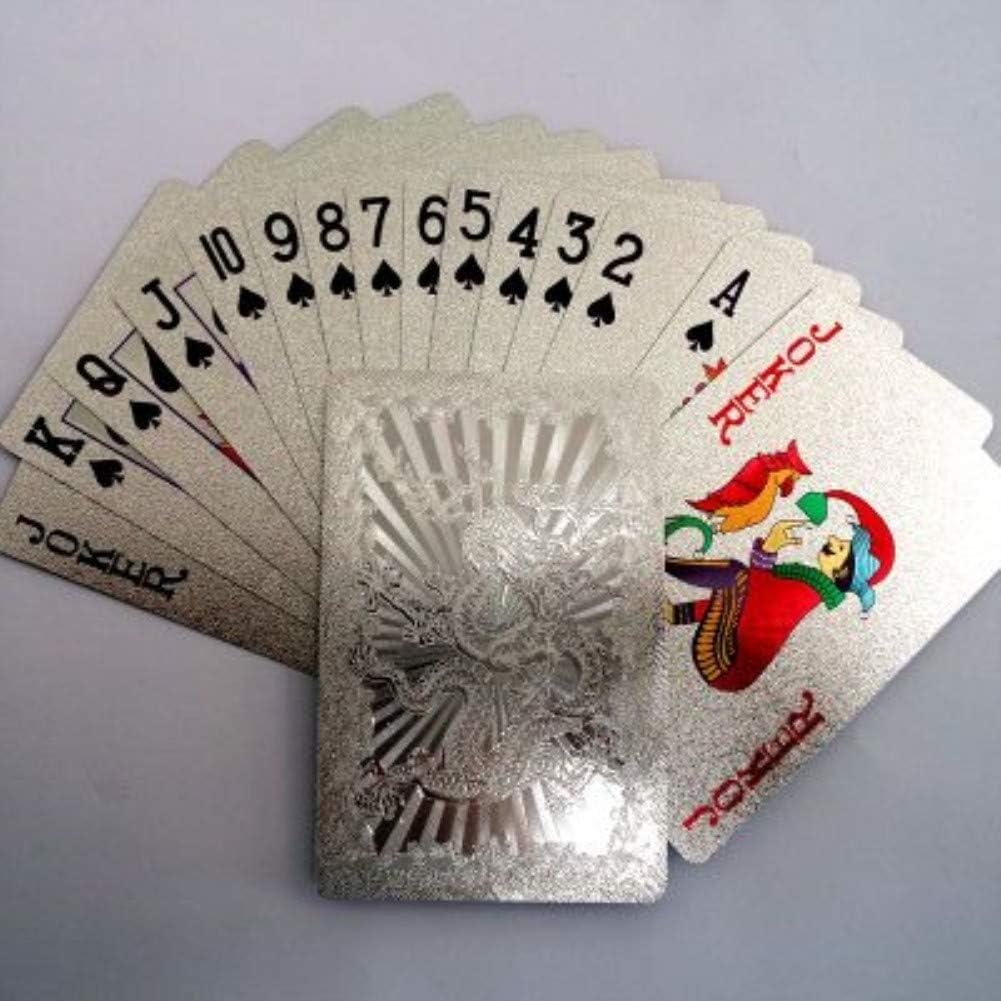 IvyMei 2 Paquetes de Cartas de Póker Dragón Plateadas PVC